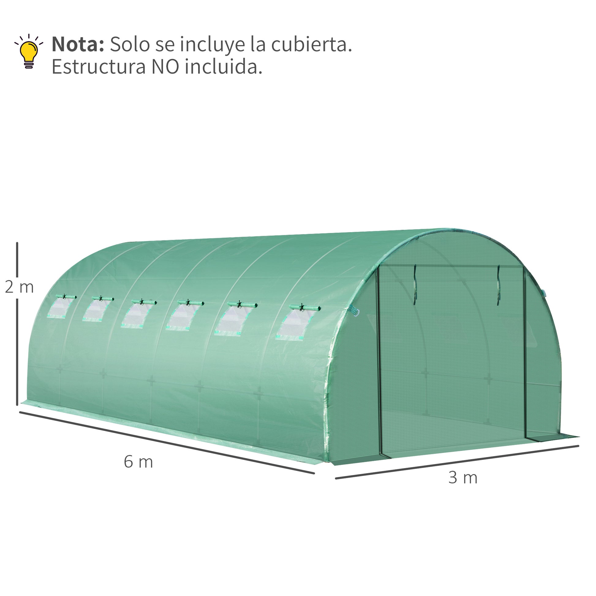 Outsunny Plásticos para Invernaderos 6x3x2 m Cubierta de Repuesto para Invernadero de Polietileno con 12 Ventanas y Puerta Enrollable Protección de Plantas para Jardín Verde