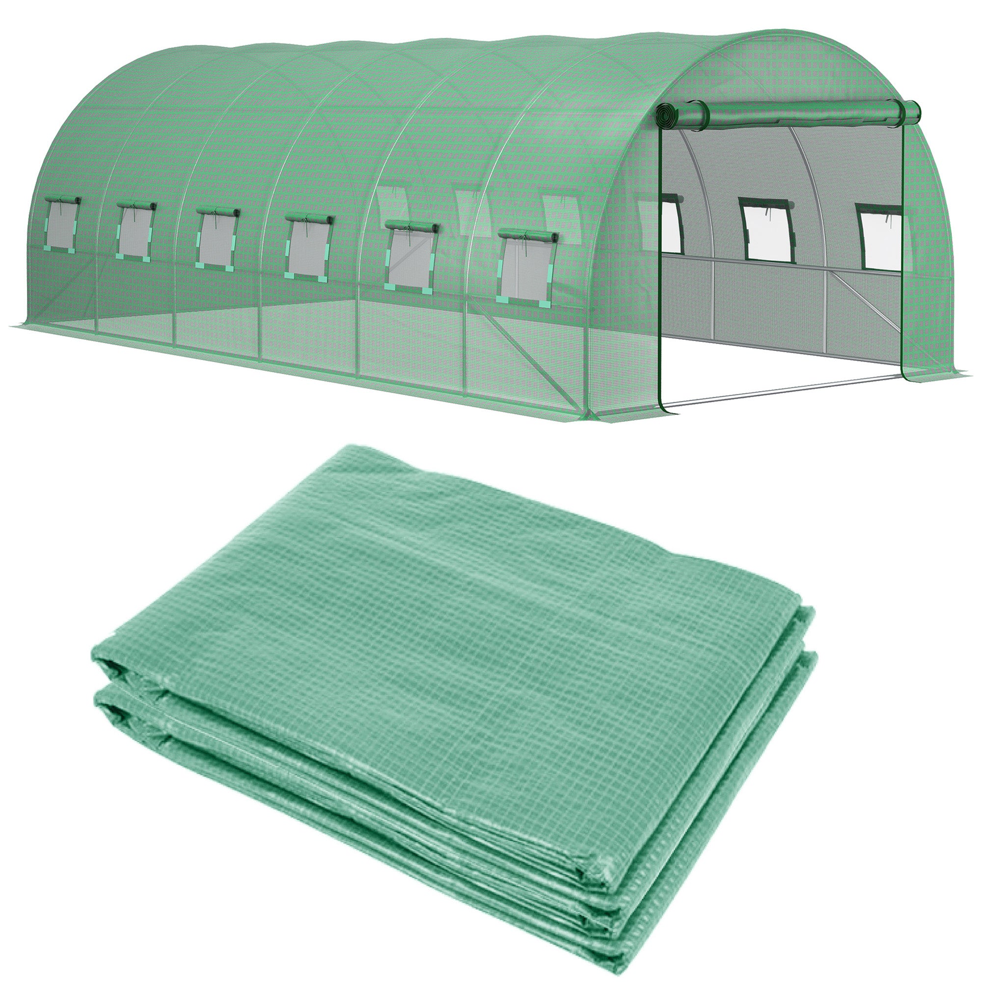 Outsunny Plásticos para Invernaderos 6x3x2 m Cubierta de Repuesto para Invernadero de Polietileno con 12 Ventanas y Puerta Enrollable Protección de Plantas para Jardín Verde