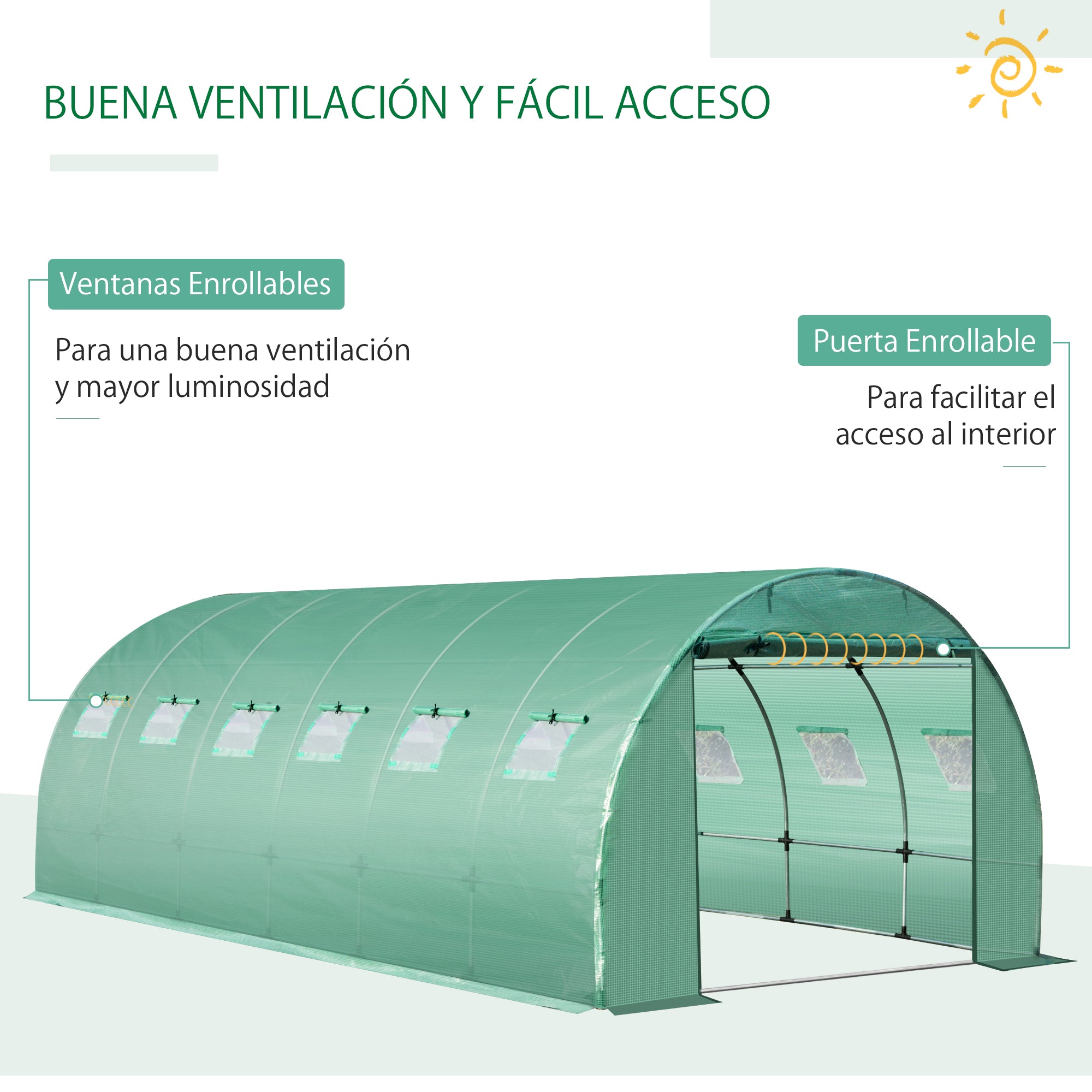 Outsunny Plásticos para Invernaderos 6x3x2 m Cubierta de Repuesto para Invernadero de Polietileno con 12 Ventanas y Puerta Enrollable Protección de Plantas para Jardín Verde