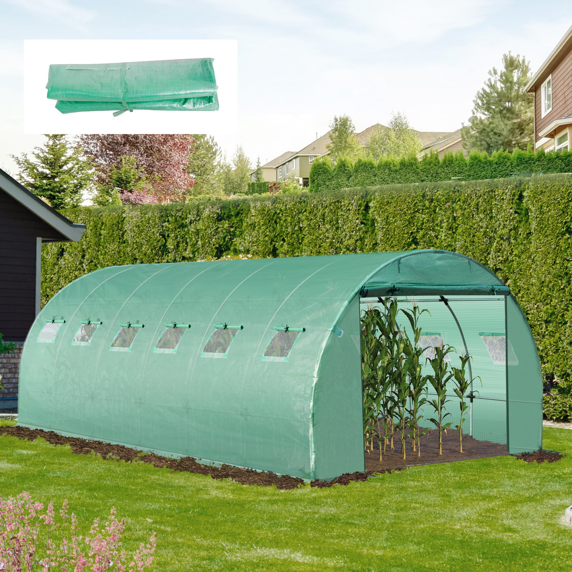 Outsunny Plásticos para Invernaderos 6x3x2 m Cubierta de Repuesto para Invernadero de Polietileno con 12 Ventanas y Puerta Enrollable Protección de Plantas para Jardín Verde