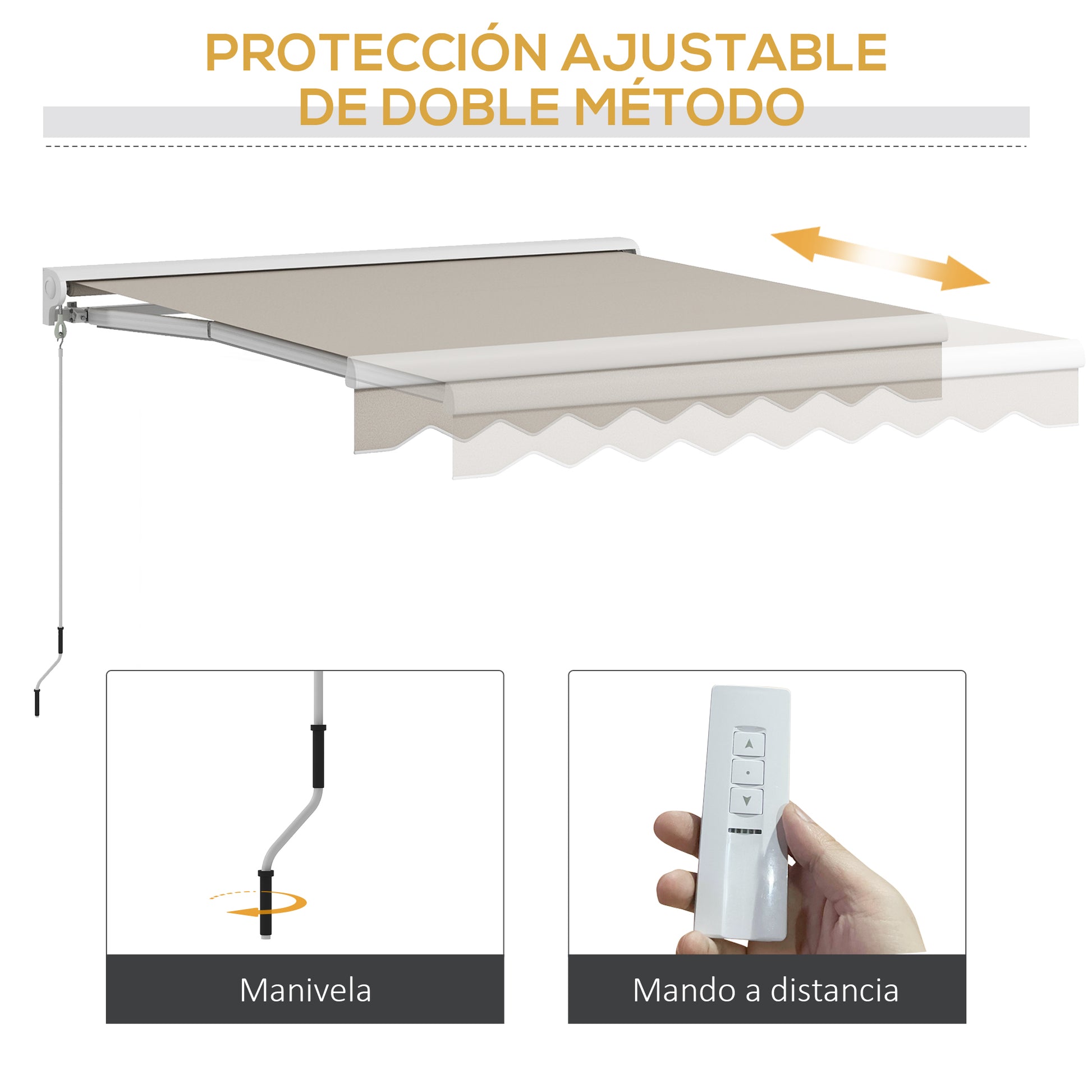 Outsunny Toldo Retráctil Eléctrico o Manual 250x200 cm Toldo Portátil Toldo para Balcón con Mando a Distancia Manivela Manual y Marco de Aluminio para Ventana Puerta Terraza Patio Crema