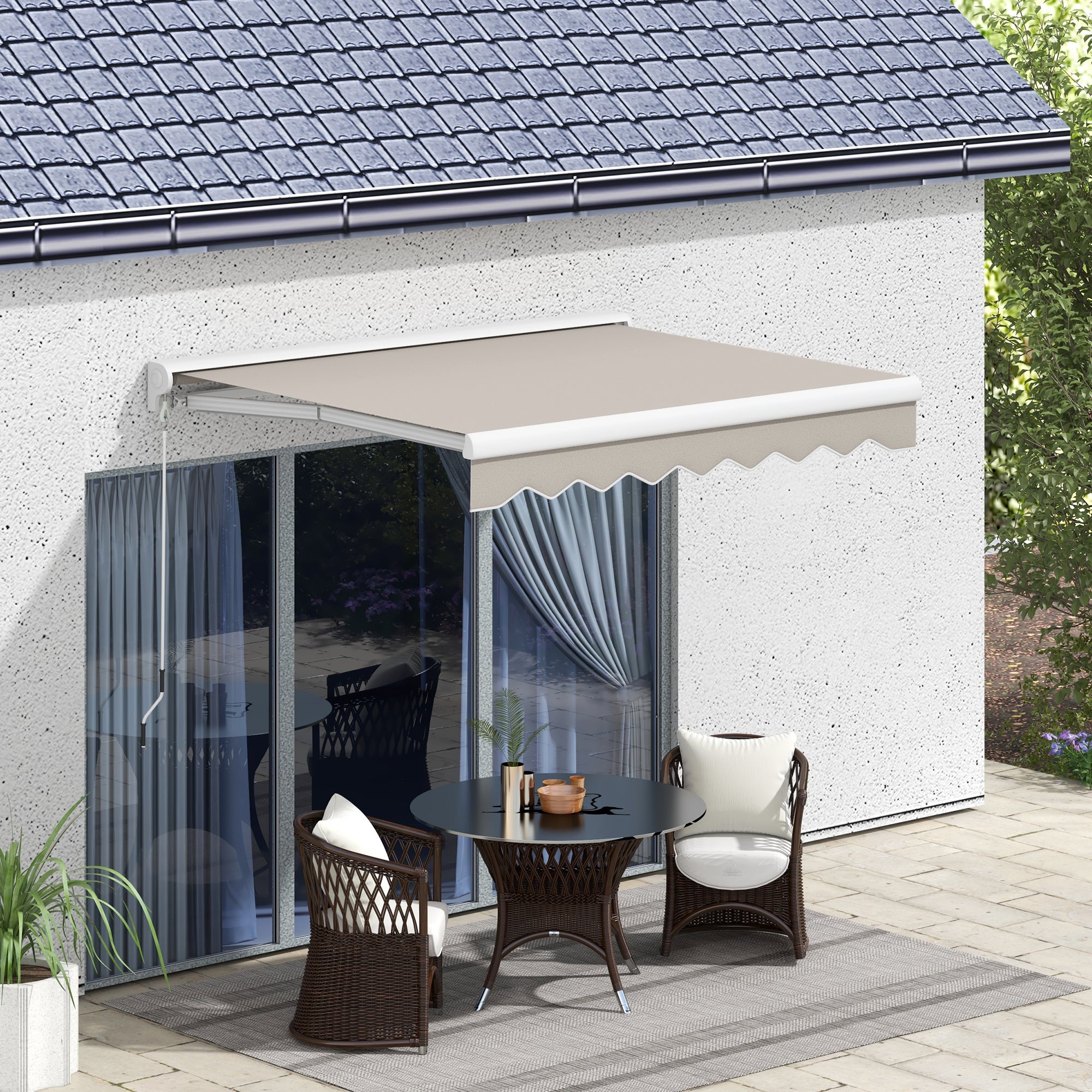 Outsunny Toldo Retráctil Eléctrico o Manual 250x200 cm Toldo Portátil Toldo para Balcón con Mando a Distancia Manivela Manual y Marco de Aluminio para Ventana Puerta Terraza Patio Crema