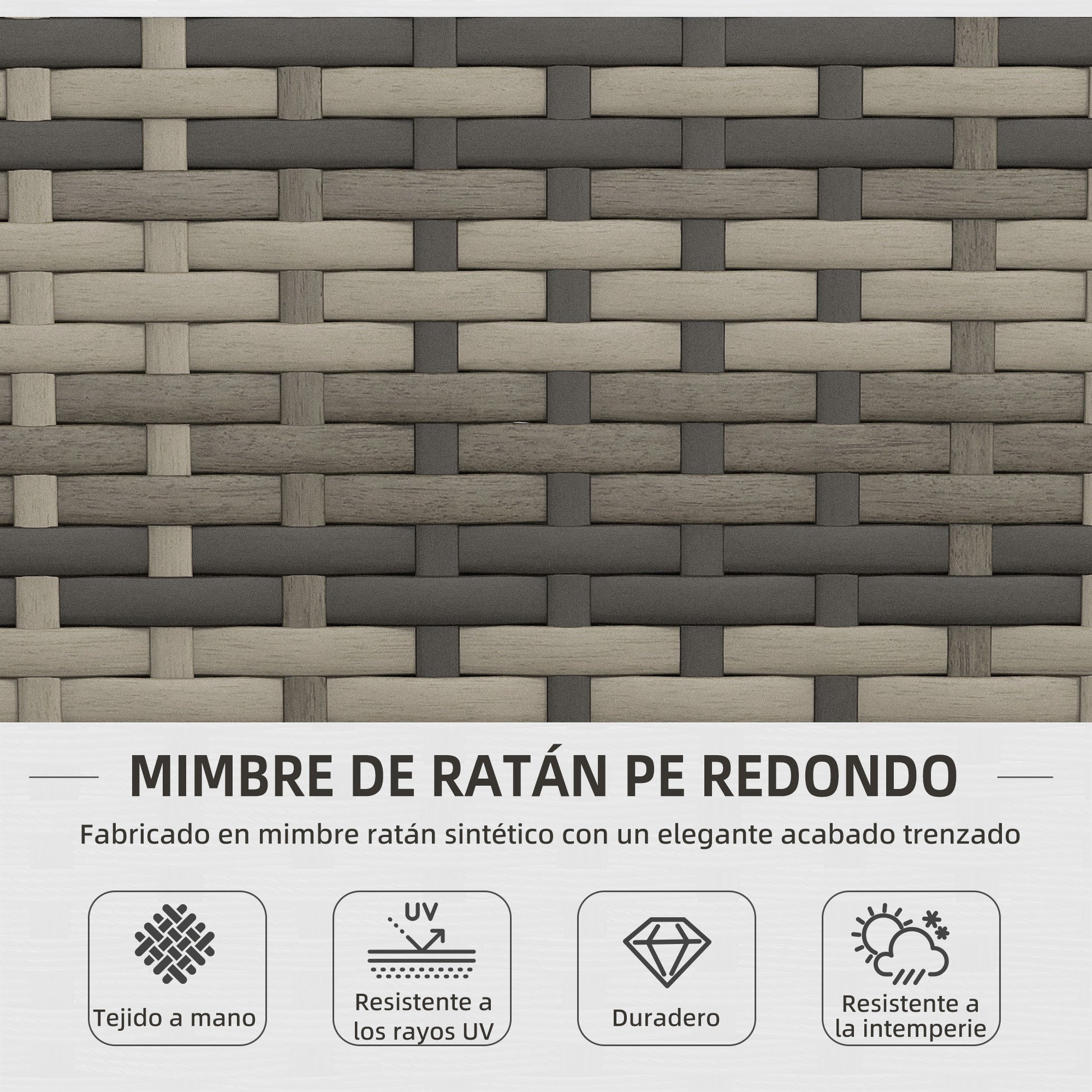 Outsunny Conjunto de Jardín de Ratán Sintético Juego de 4 Piezas Muebles de Jardín con 2 Sillones 1 Sofá de 2 Plazas y 1 Mesa de Centro de Tablero de Vidrio Anti-UV para Patio Gris