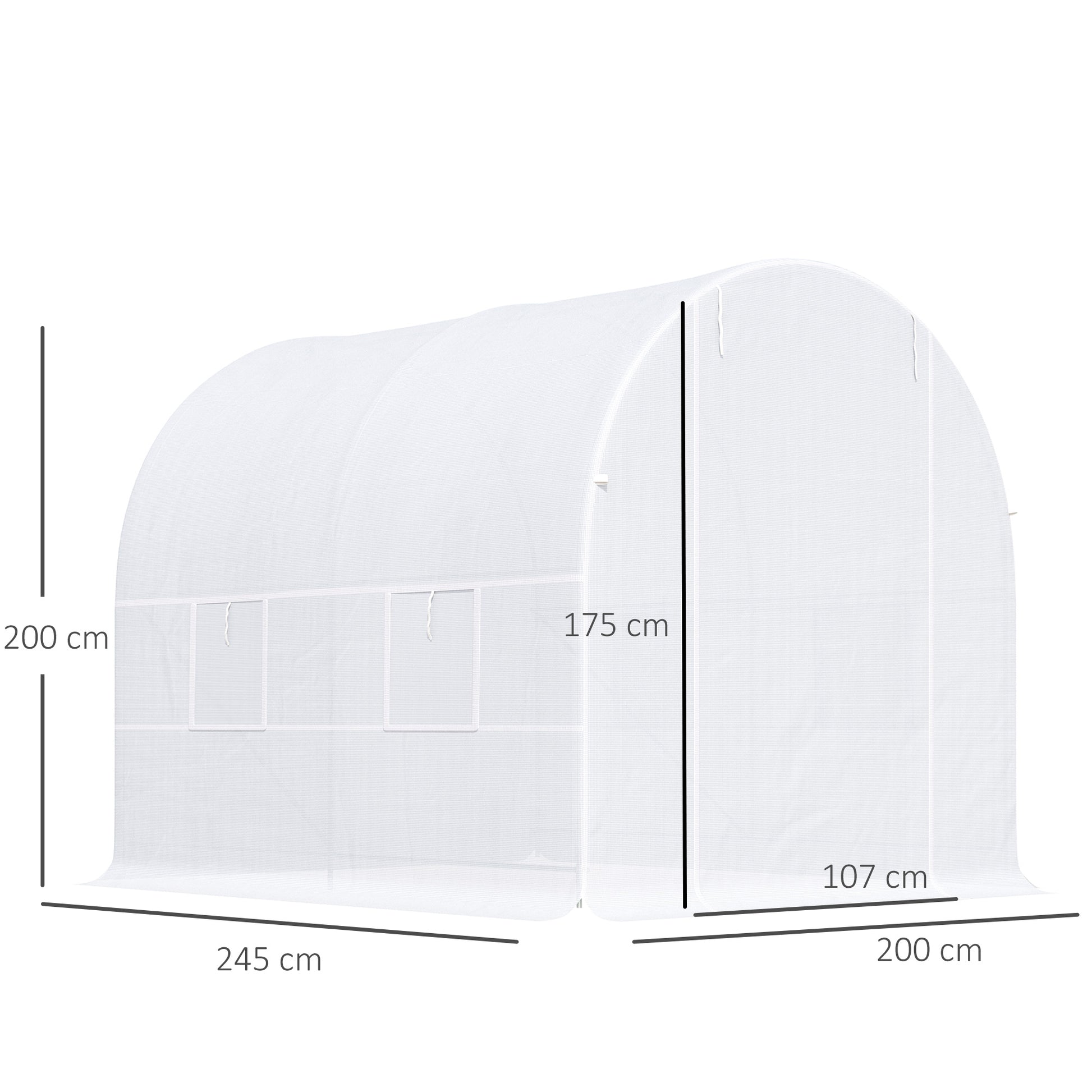 Outsunny Invernadero de Exterior 2,5x2x2 m Invernadero de Túnel con 4 Ventanas de Malla y Puerta Enrollable con Cremallera Invernadero de Huerto Anti-UV para Patio Jardín Blanco