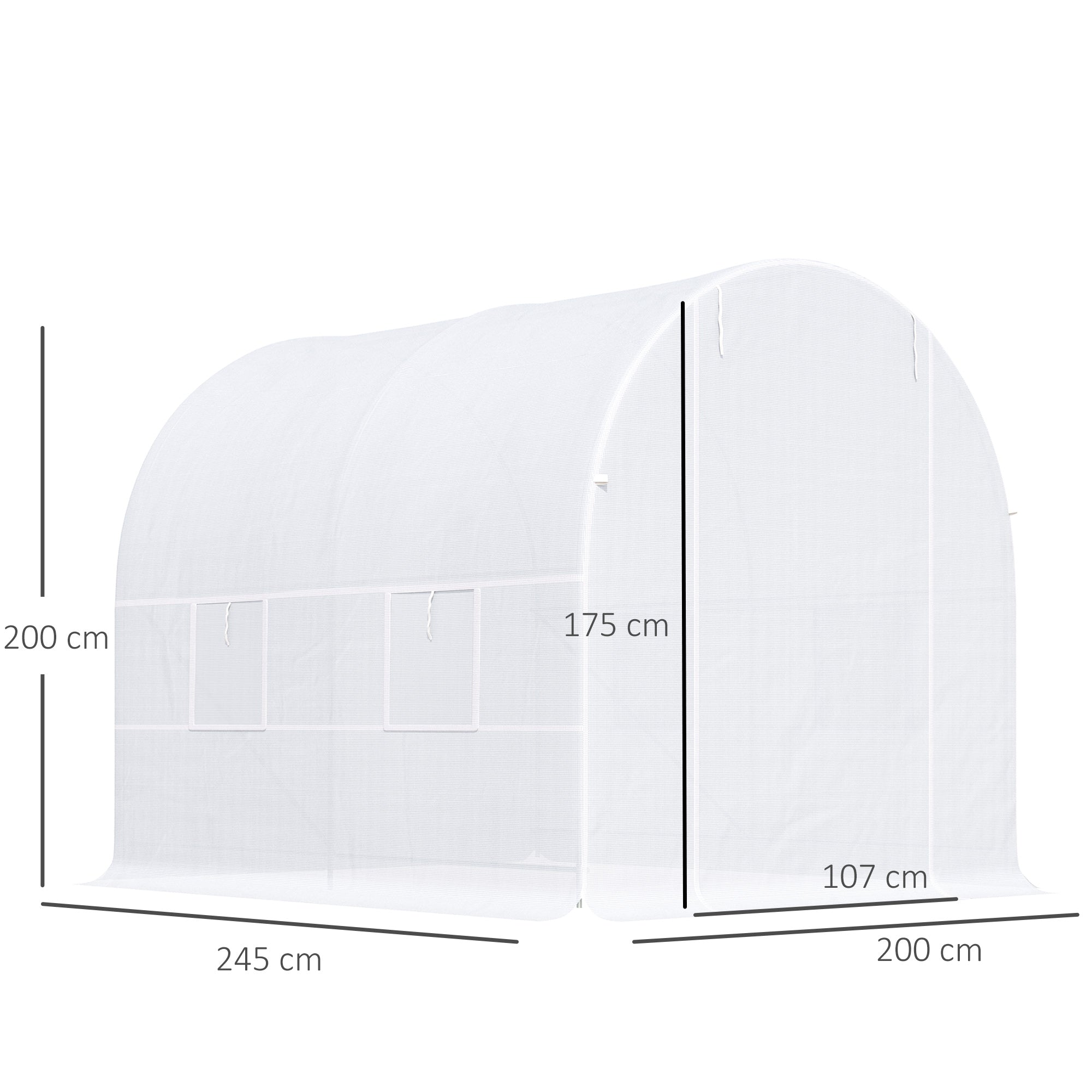 Outsunny Invernadero de Exterior 2,5x2x2 m Invernadero de Túnel con 4 Ventanas de Malla y Puerta Enrollable con Cremallera Invernadero de Huerto Anti-UV para Patio Jardín Blanco