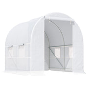 Outsunny Invernadero de Exterior 2,5x2x2 m Invernadero de Túnel con 4 Ventanas de Malla y Puerta Enrollable con Cremallera Invernadero de Huerto Anti-UV para Patio Jardín Blanco