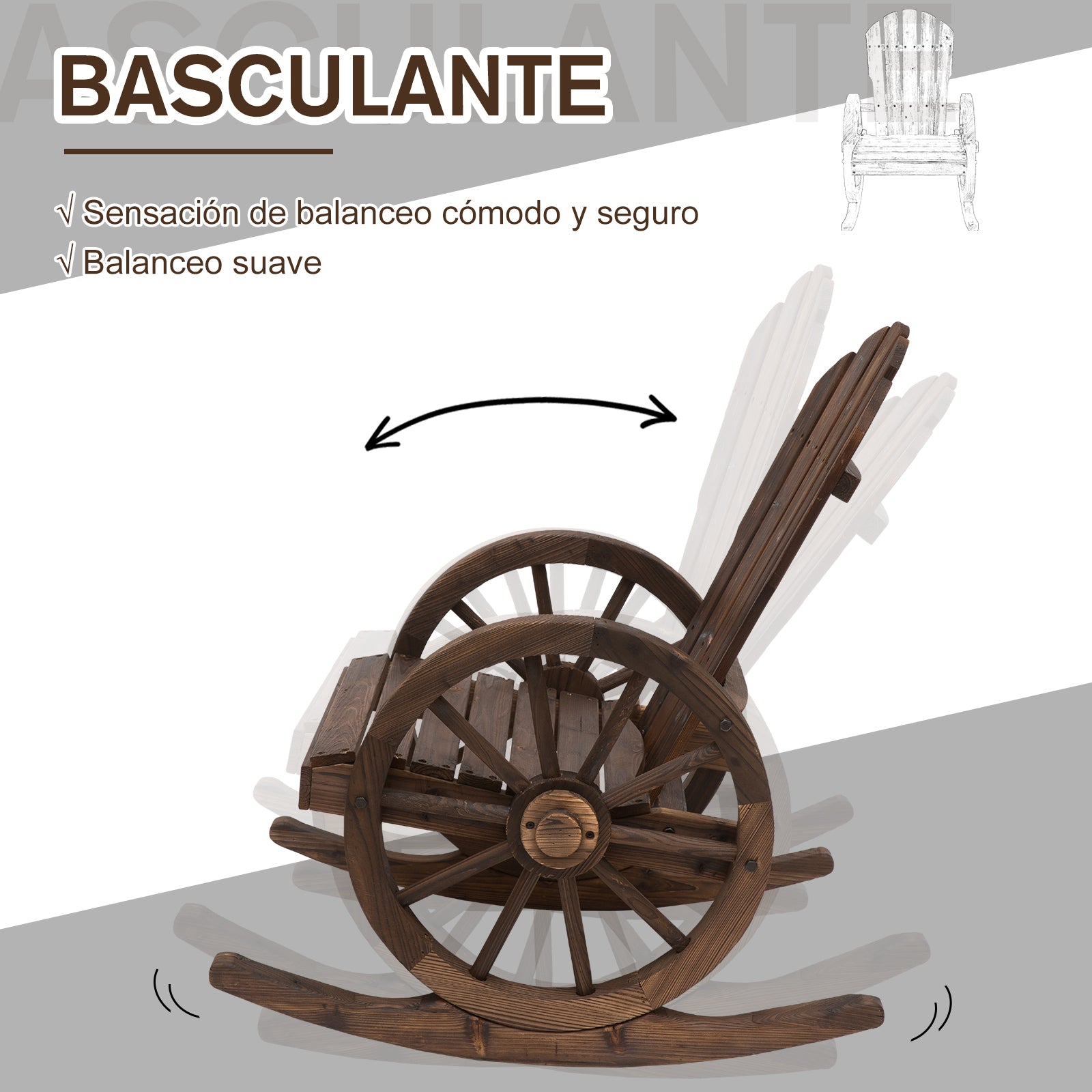 Outsunny Mecedora Rústica de Madera Maciza para Exteriores Sillón Balancín de Terraza o Jardín 88x68x92 cm Color Madera Envejecida