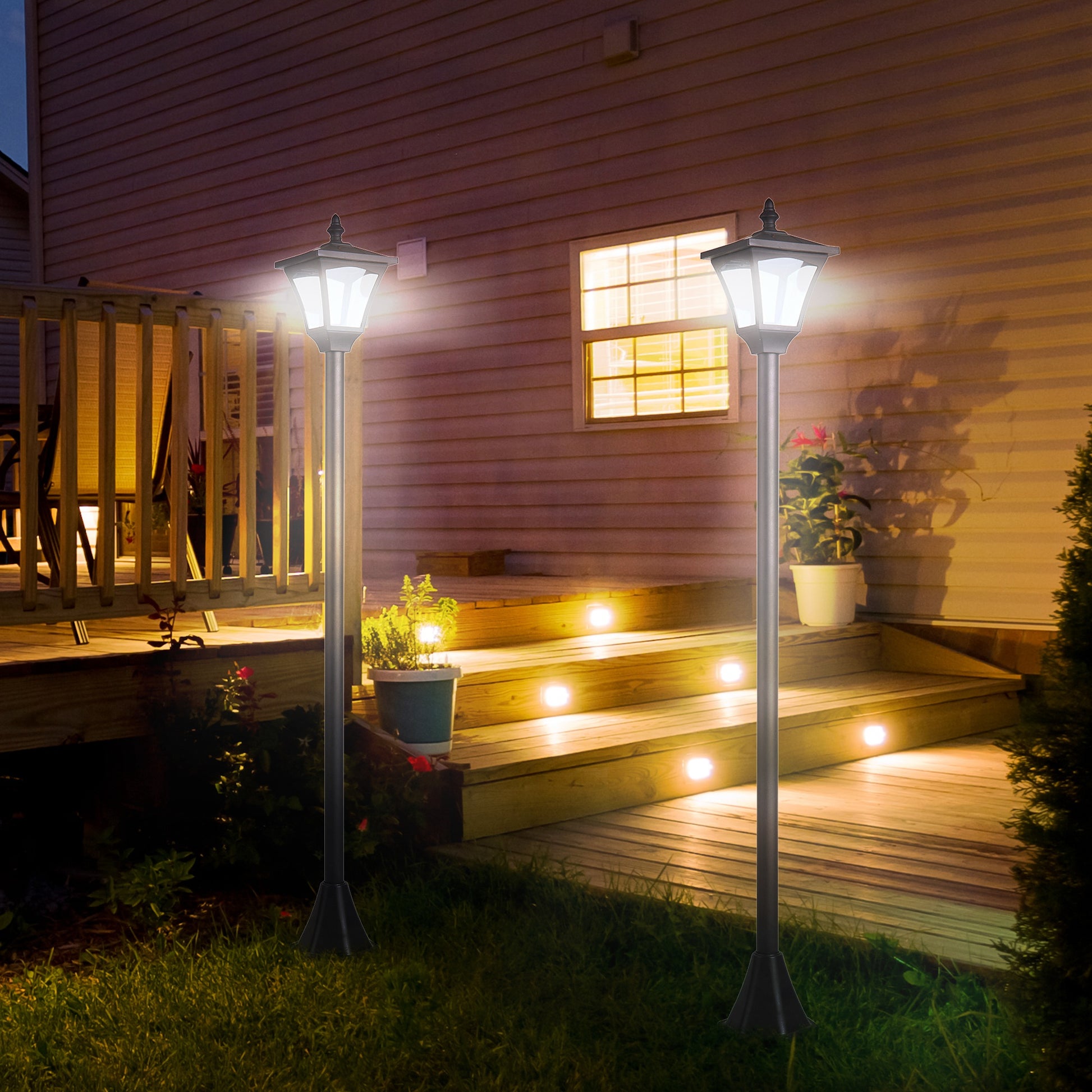 Outsunny Conjunto de 2 Farolas Solares Luces de Solar para Jardín con Paneles Solares Luces LED Inteligentes y Protección al Ambiente para Terraza Patio 15x15x120 cm Negro