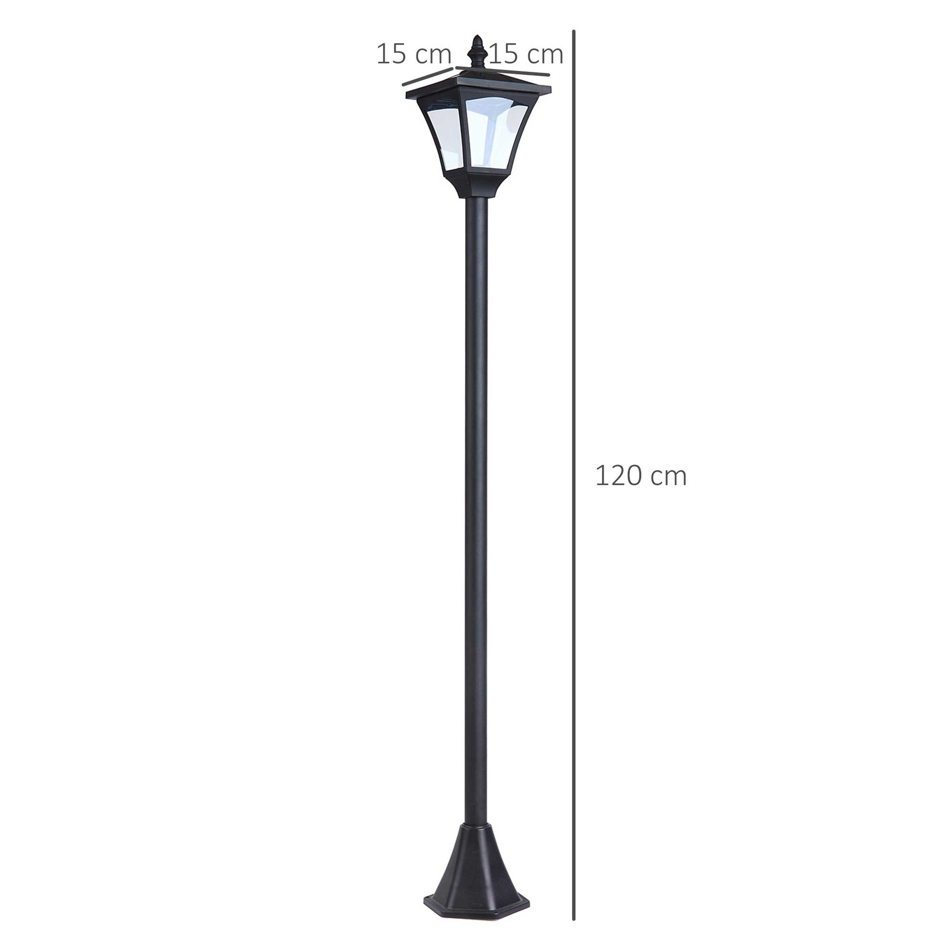 Outsunny Conjunto de 2 Farolas Solares Luces de Solar para Jardín con Paneles Solares Luces LED Inteligentes y Protección al Ambiente para Terraza Patio 15x15x120 cm Negro
