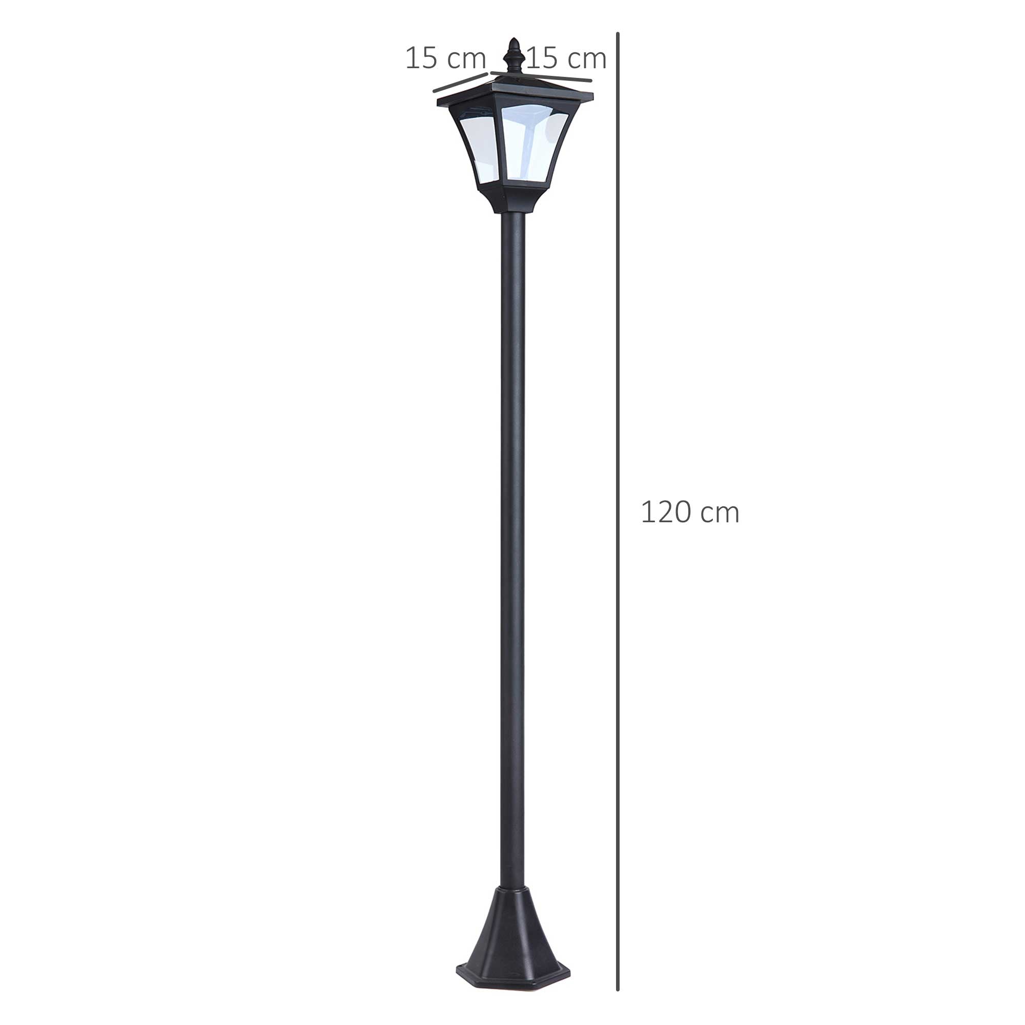 Outsunny Conjunto de 2 Farolas Solares Luces de Solar para Jardín con Paneles Solares Luces LED Inteligentes y Protección al Ambiente para Terraza Patio 15x15x120 cm Negro