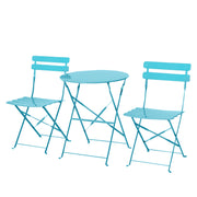 Outsunny Conjunto Muebles Plegables de Jardín de 3 piezas Mesa y 2 Sillas de Metal para Balcón Terraza Exteriores Ø60x71 cm Azul