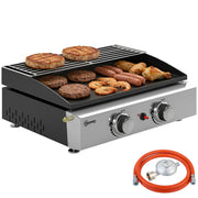 Outsunny Barbacoa de Gas BBQ Gas con 2 Quemadores 5 kW, Barbacoa Portátil con Plancha, Rejilla Calentadora y Recogedor Grasa, para Camping, Picnic, Terraza, Negro
