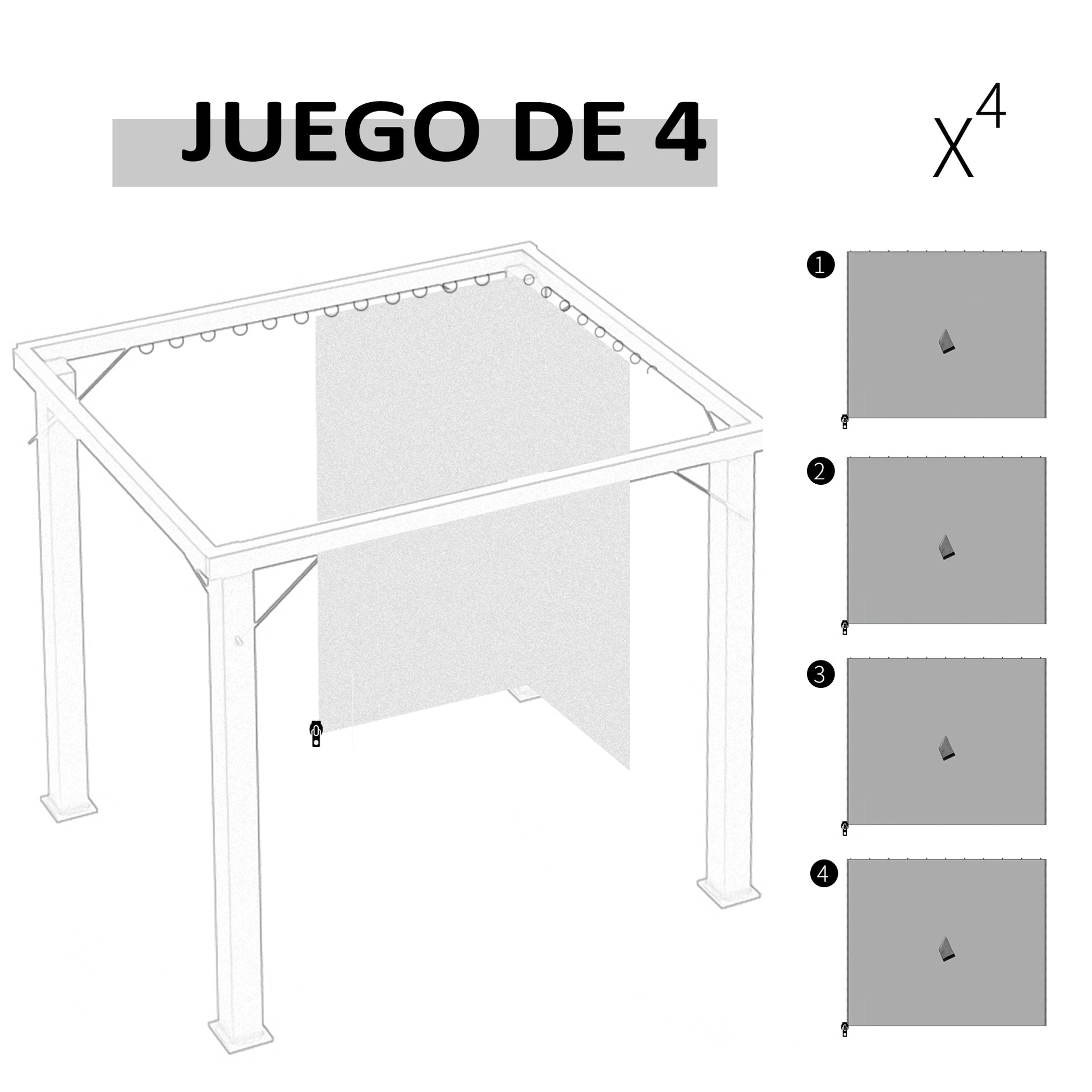 Outsunny 4 Paredes Laterales para Cenador 3x2 m Laterales de Carpa con Ganchos Cortinas sin Ventanas Reemplazo Lateral para Carpa de Jardín Exterior Fiesta Gris Claro