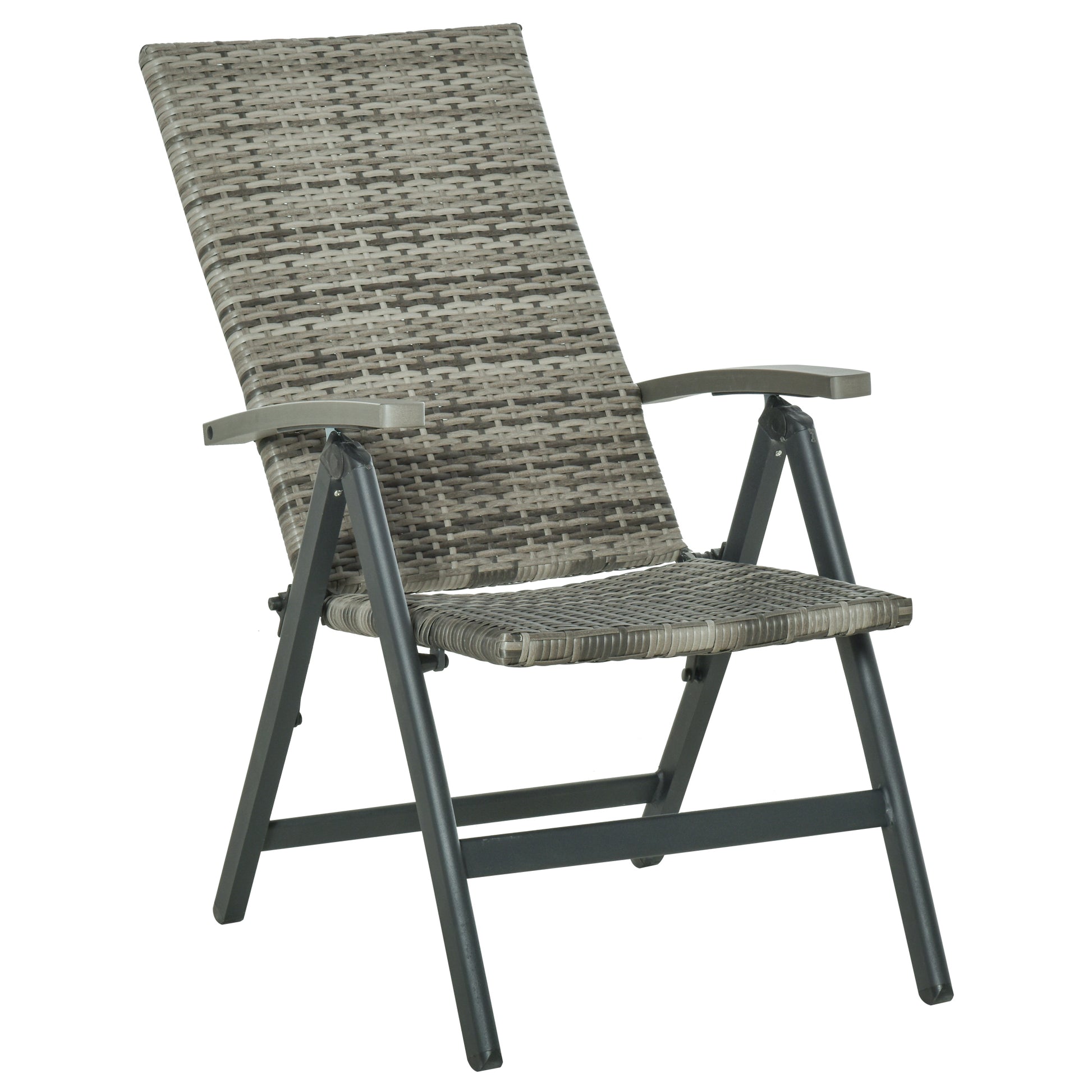 Outsunny Silla Plegable de Ratán con 5 Posiciones Silla Reclinable de Aluminio para Jardín Balcón Terraza Exterior Carga 160 kg 59x68x107 cm Gris