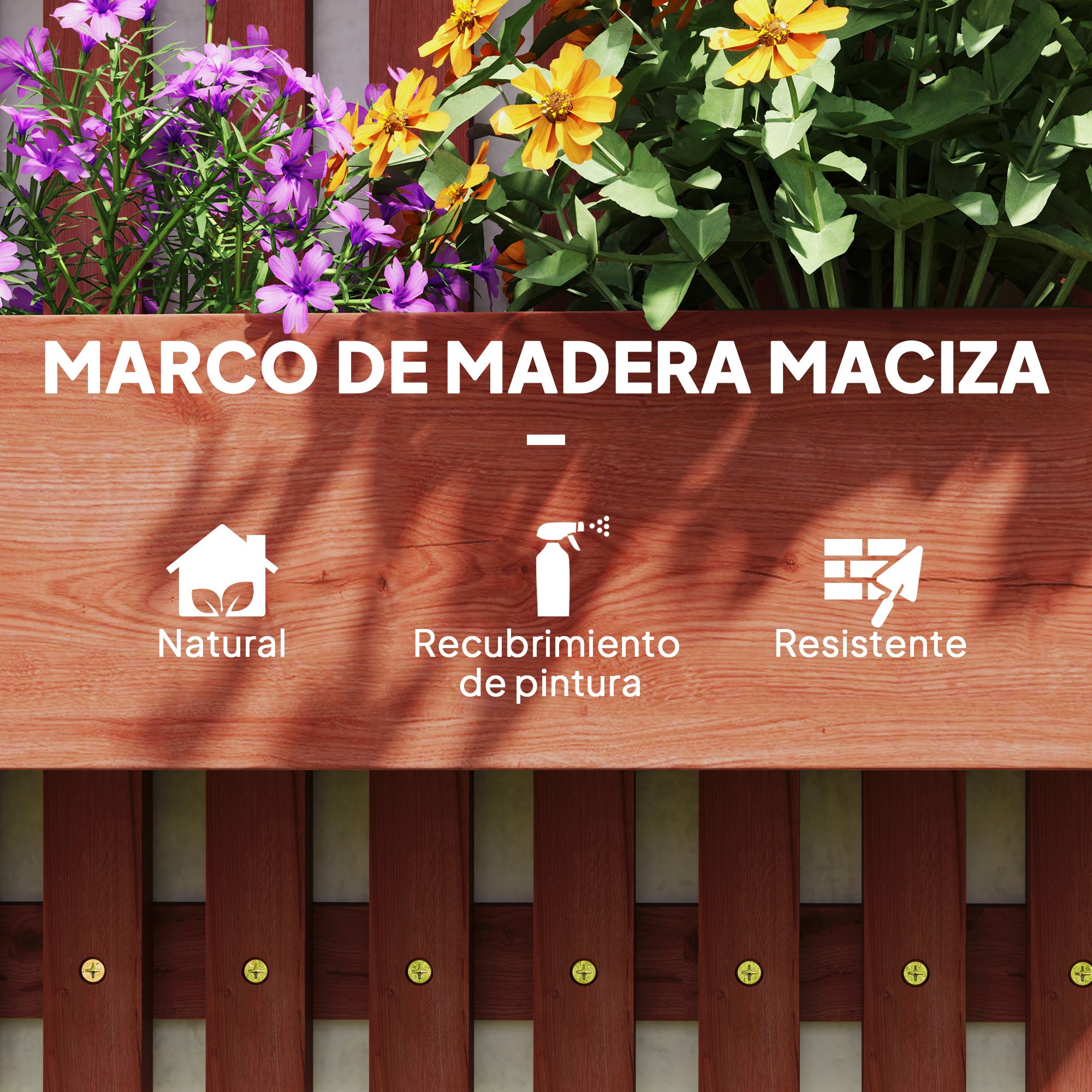 Outsunny Jardinera de Pared con Enrejado, Jardinera Exterior Grande de Madera con 3 Macetas Móviles y Orificio de Drenaje, para Exterior, Jardín, Terraza, Patio, 60x16x80 cm, Marrón