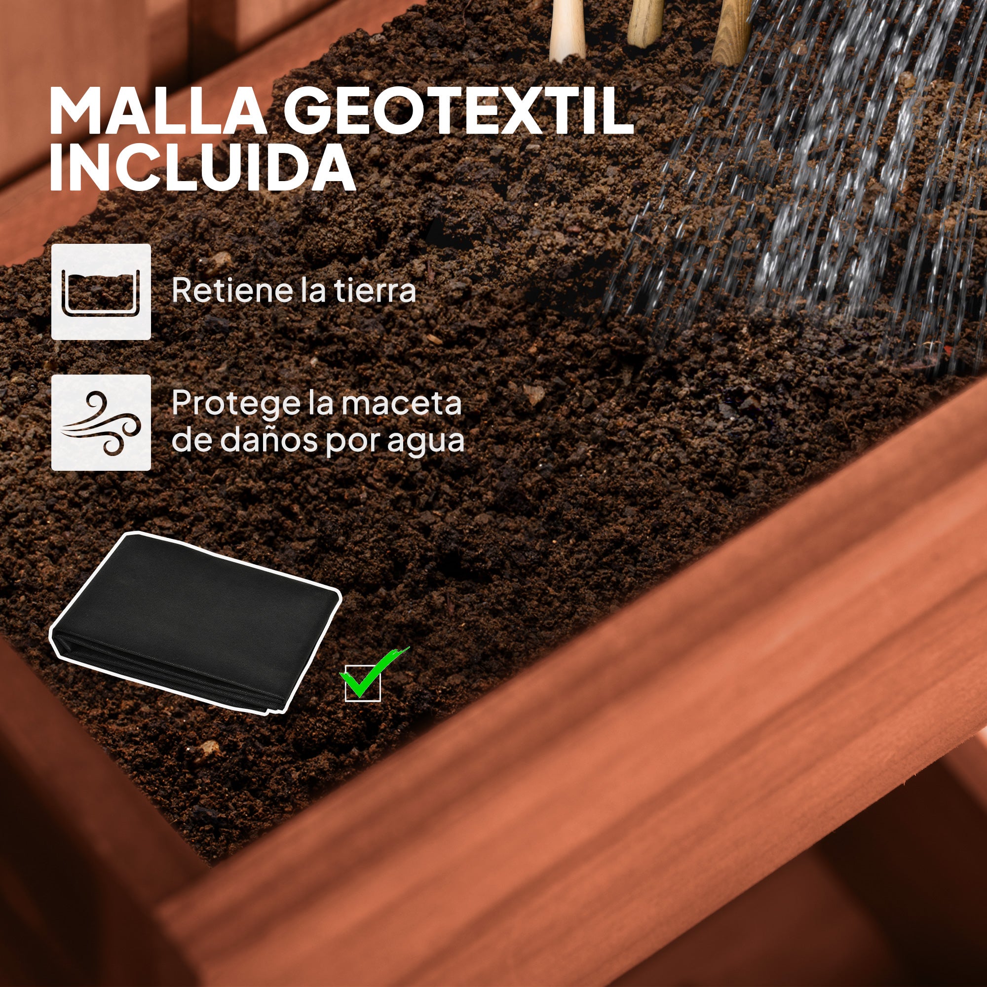Outsunny Jardinera de Pared con Enrejado, Jardinera Exterior Grande de Madera con 3 Macetas Móviles y Orificio de Drenaje, para Exterior, Jardín, Terraza, Patio, 60x16x80 cm, Marrón
