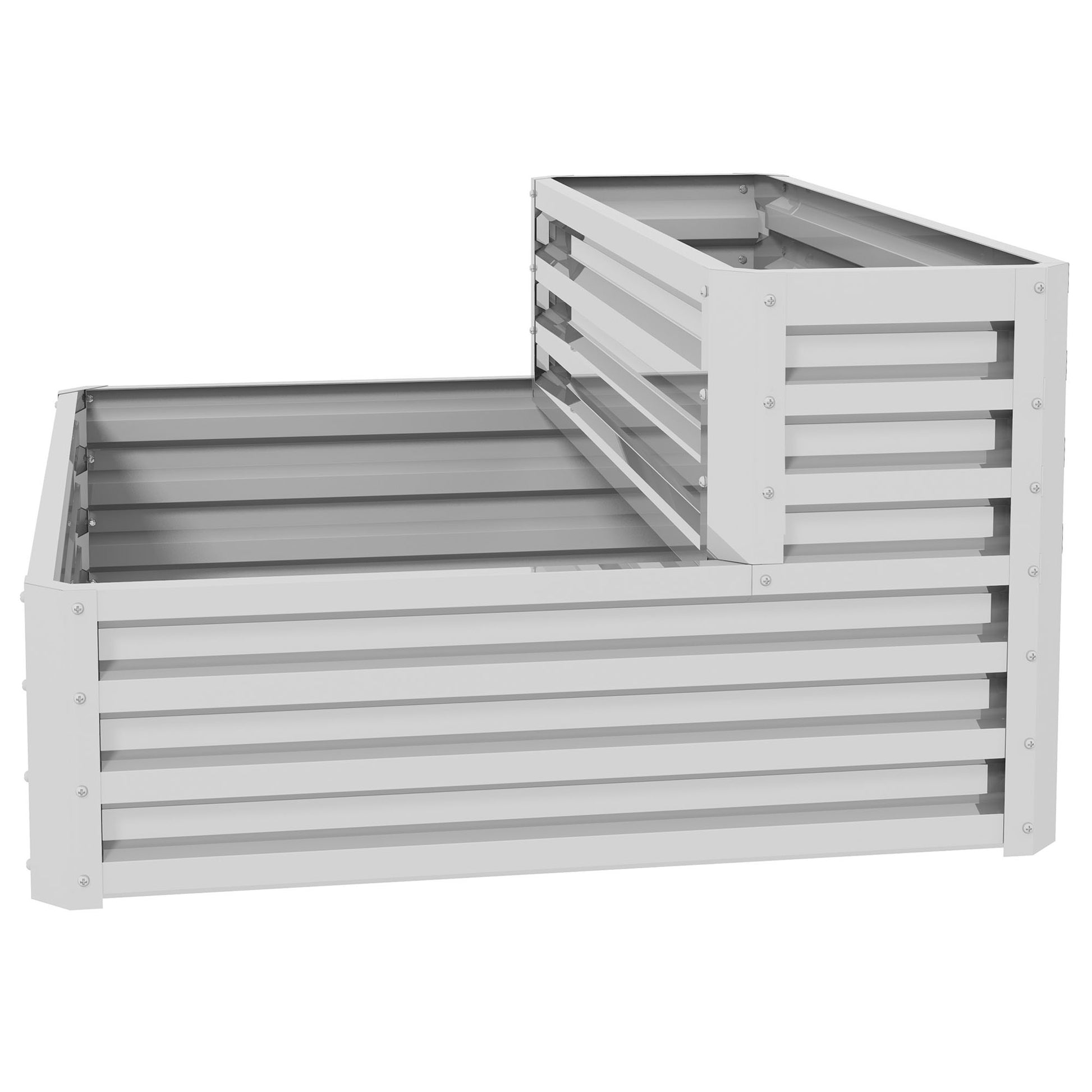 Outsunny Huerto Urbano de 2 Niveles de Acero Galvanizado, Jardinera Exterior con Diseño de Escalera y Fondo Abierto para Cultivos, Plantas, Herbaria, para Terraza, Jardín, 120x101x58 cm, Plateado
