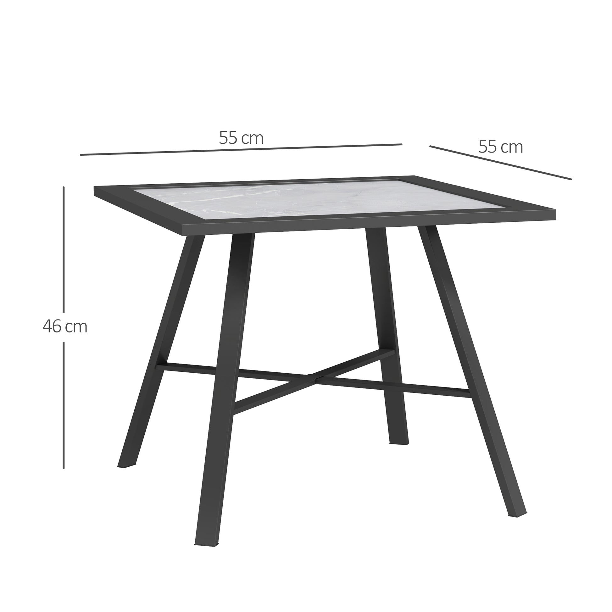 Outsunny Mesa Auxiliar Cuadrada Mesa de Jardín Exterior con Encimera de Aspecto Piedra Mesa para Exterior Terraza Patio 55x55x46 cm Negro y Gris