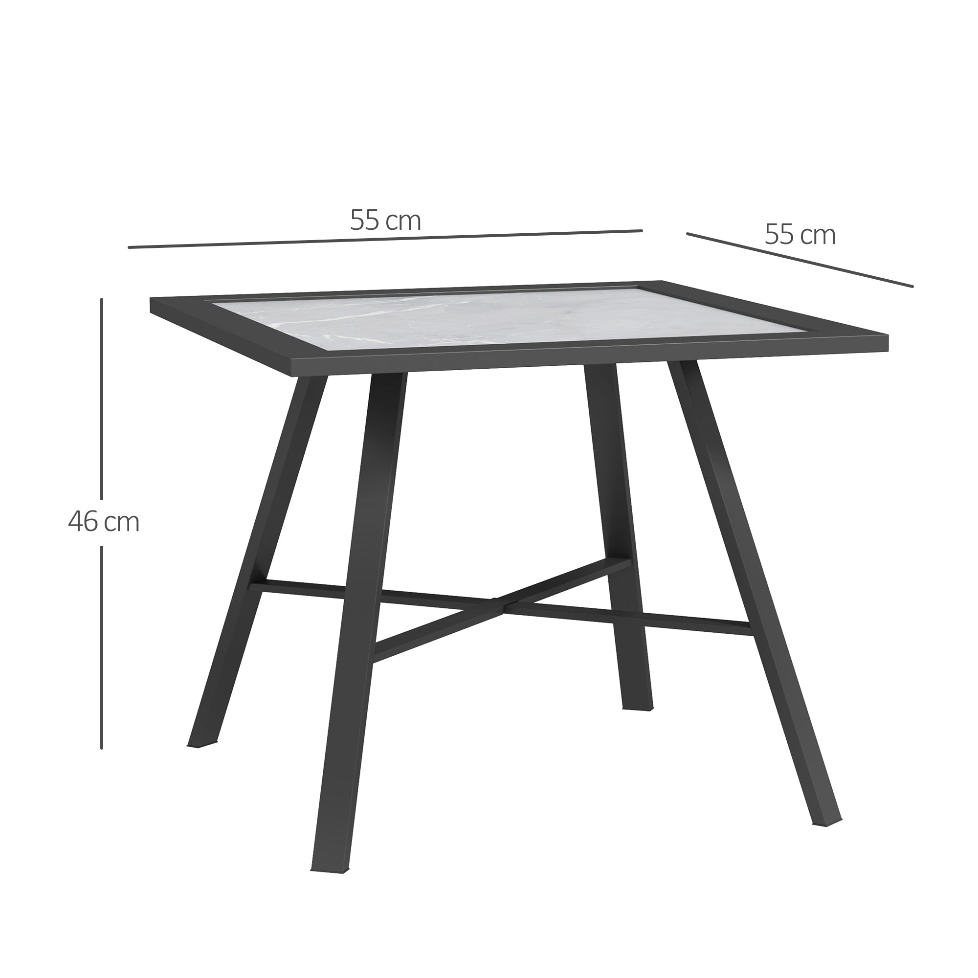 Outsunny Mesa Auxiliar Cuadrada Mesa de Jardín Exterior con Encimera de Aspecto Piedra Mesa para Exterior Terraza Patio 55x55x46 cm Negro y Gris