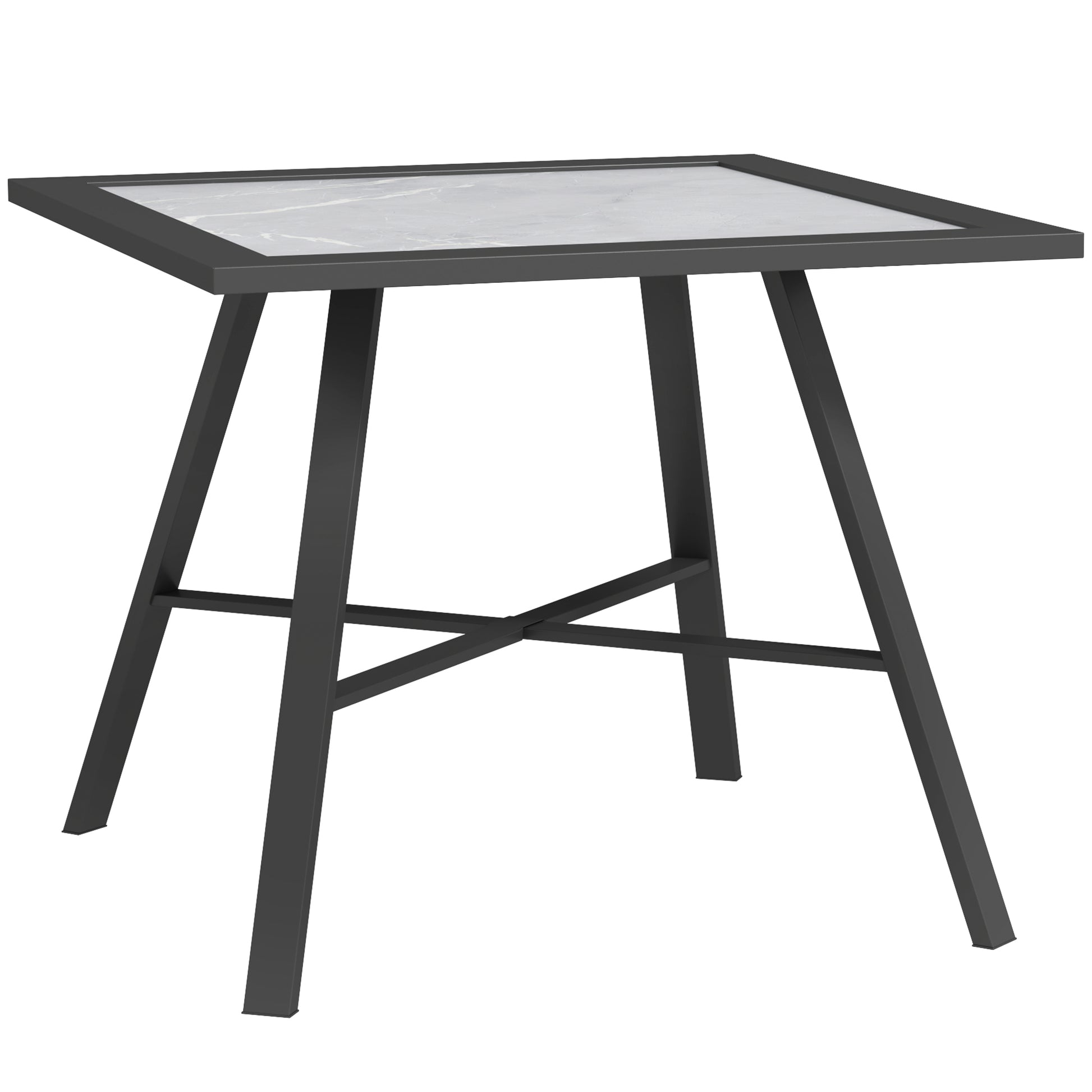 Outsunny Mesa Auxiliar Cuadrada Mesa de Jardín Exterior con Encimera de Aspecto Piedra Mesa para Exterior Terraza Patio 55x55x46 cm Negro y Gris