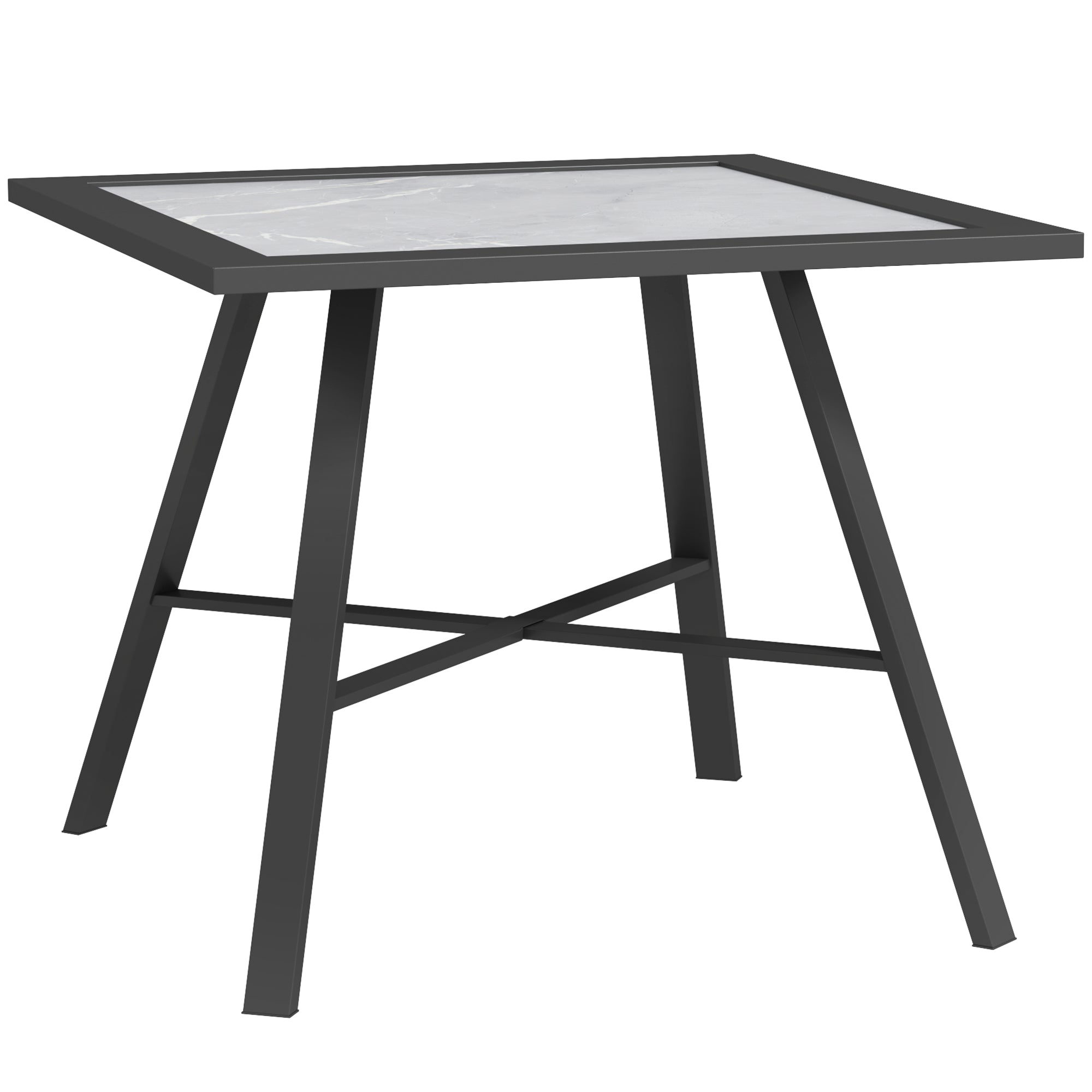 Outsunny Mesa Auxiliar Cuadrada Mesa de Jardín Exterior con Encimera de Aspecto Piedra Mesa para Exterior Terraza Patio 55x55x46 cm Negro y Gris