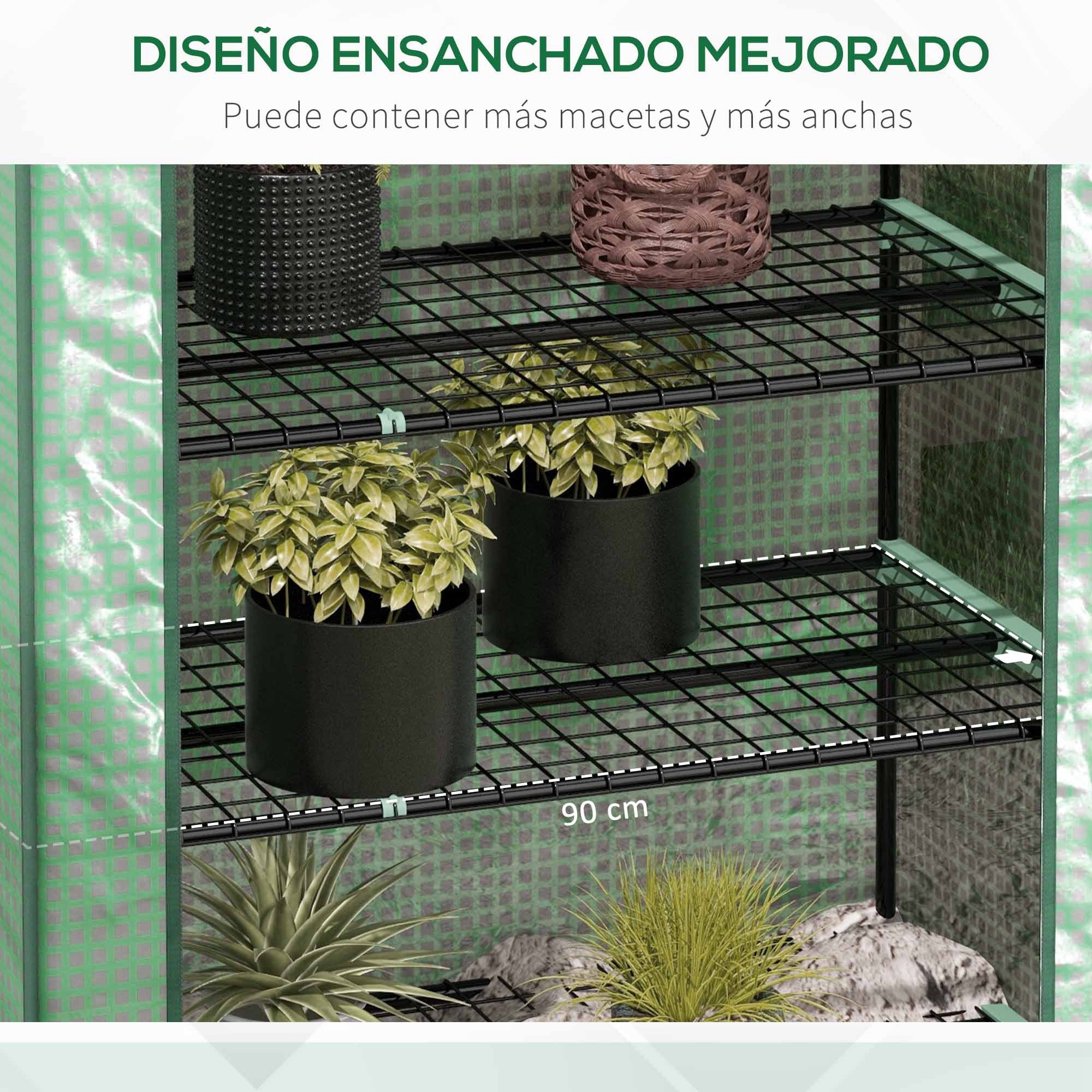 Outsunny Invernadero de Jardín de 5 Niveles Invernadero Resistente con 1 Puerta Enrollable con Cremallera Anti-UV Diseño Ensanchado y Estantes para Cultivo de Plantas Flores 90x49x193 cm Verde