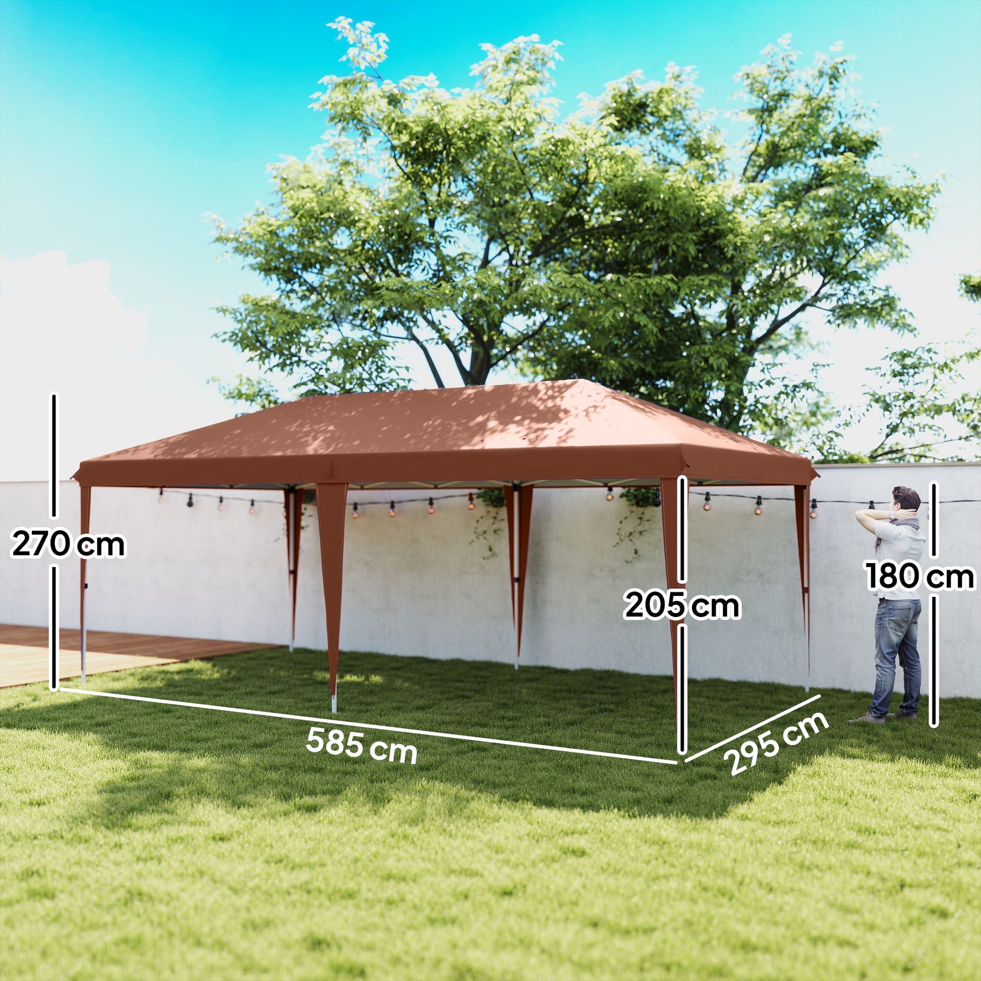 Outsunny Carpa Plegable Gazebo 6x3 m Pop-up, Cenador Plegable con Altura Ajustable en 3 Niveles Toldo Anti-UV y Bolsa de Transporte para Camping Fiestas Café