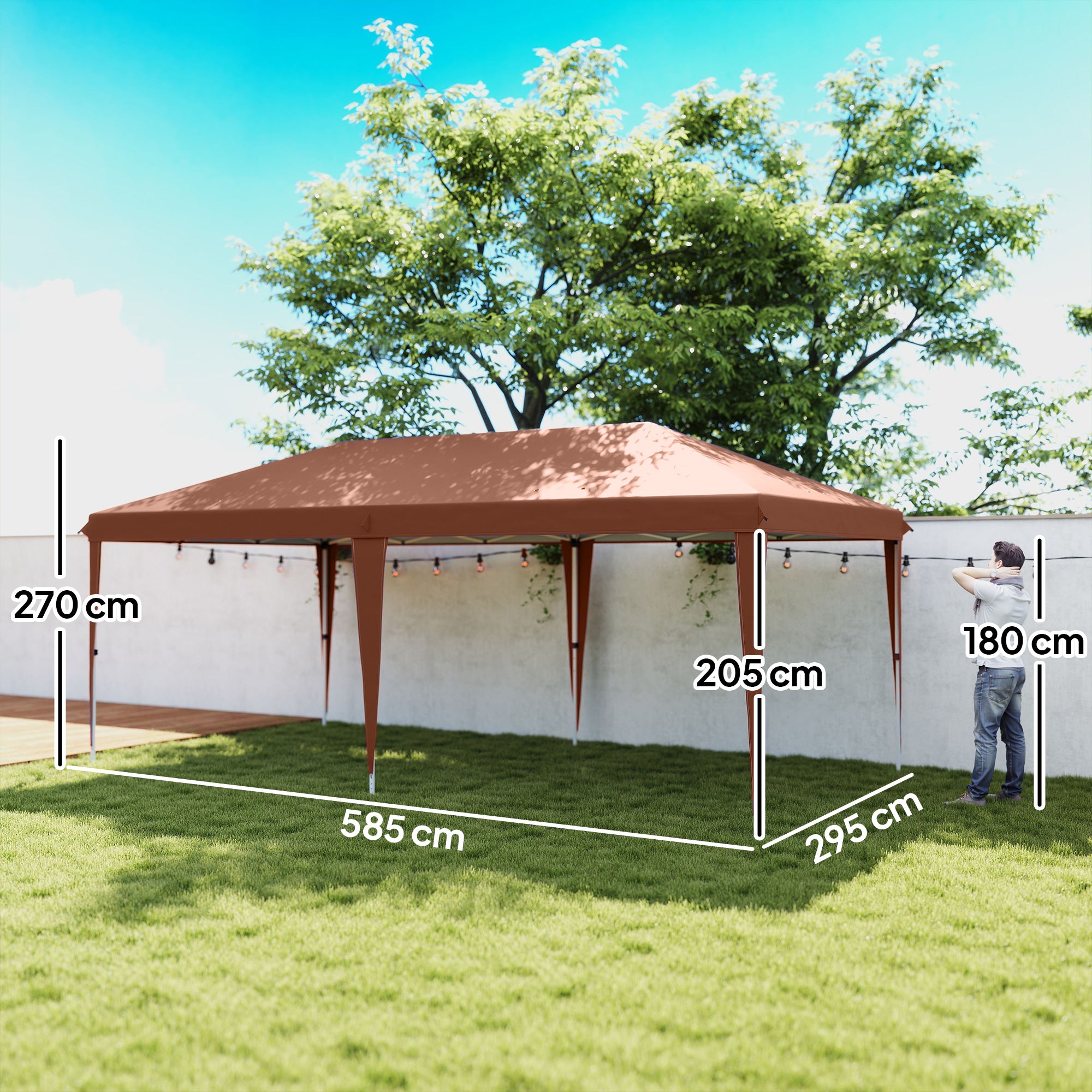 Outsunny Carpa Plegable Gazebo 6x3 m Pop-up, Cenador Plegable con Altura Ajustable en 3 Niveles Toldo Anti-UV y Bolsa de Transporte para Camping Fiestas Café