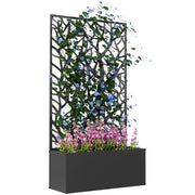 Outsunny Jardinera Exterior Grande de Metal Jardinera con Pantalla de Privacidad de Hojas Decorativas Jardinera de Pared o Independiente para Patio Terraza 61x23x113 cm Negro