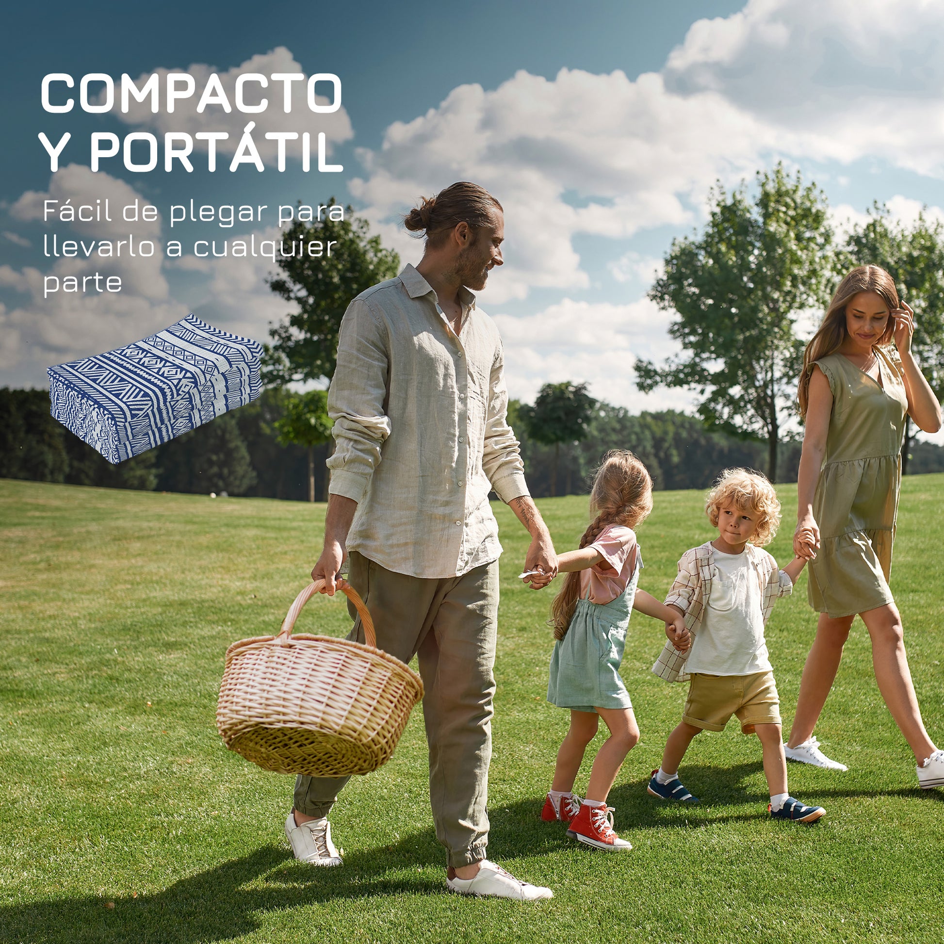 Outsunny Alfombra de Exterior 182x274 cm Alfombra Reversible con Patrón Geométrico Impermeable para Terraza Balcón Patio Camping Playa Azul Oscuro y Blanco
