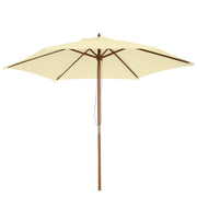 Outsunny Sombrilla de Jardín Ø250x230 cm Parasol de Terraza con 6 Varillas Poste Desmontable Anti-UV Impermeable y Marco de Madera para Playa Patio Crema