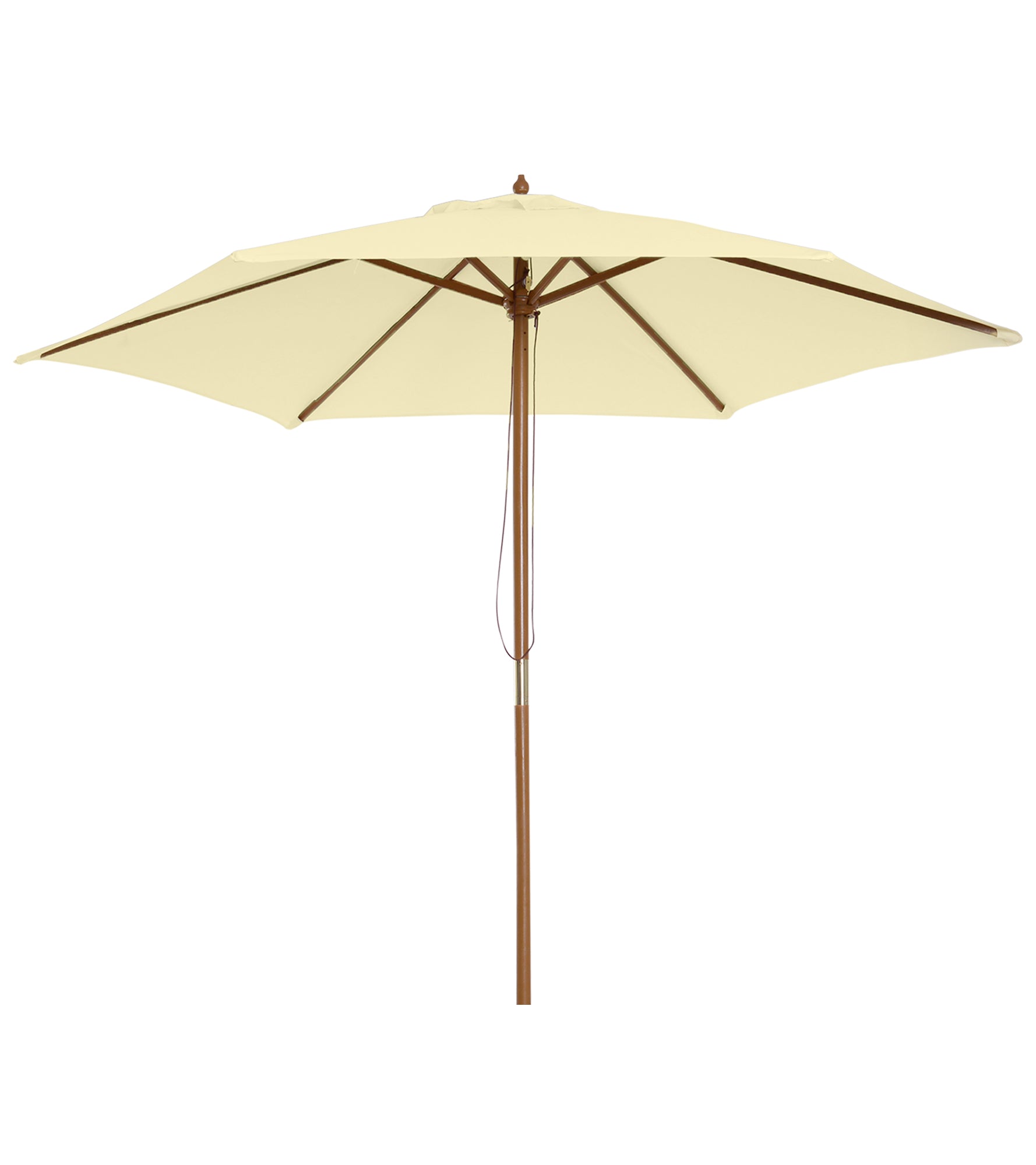 Outsunny Sombrilla de Jardín Ø250x230 cm Parasol de Terraza con 6 Varillas Poste Desmontable Anti-UV Impermeable y Marco de Madera para Playa Patio Crema