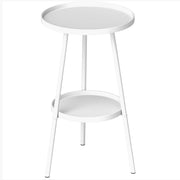 Outsunny Mesa de Jardín Redonda de 2 Niveles Mesa de Terraza Exterior Ø32x51 cm con Bandeja Inferior y Estructura de Metal para Exterior e Interior Blanco