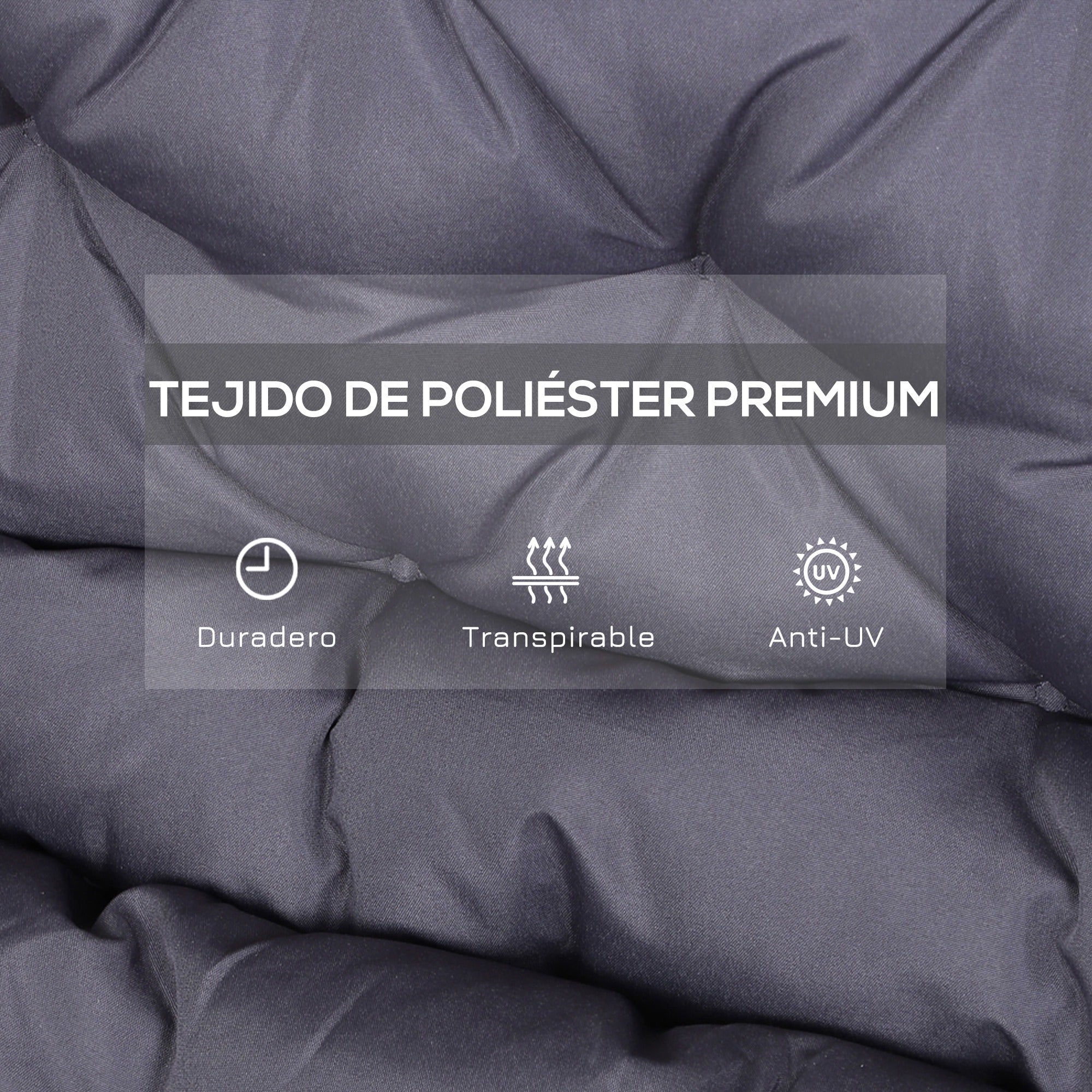 Outsunny Cojín para Banco con Respaldo 132x110x10 cm Colchón de Banco de Jardín de 2 Plazas con 6 Cordones de Fijación para Columpio de Jardín Terraza Gris Oscuro