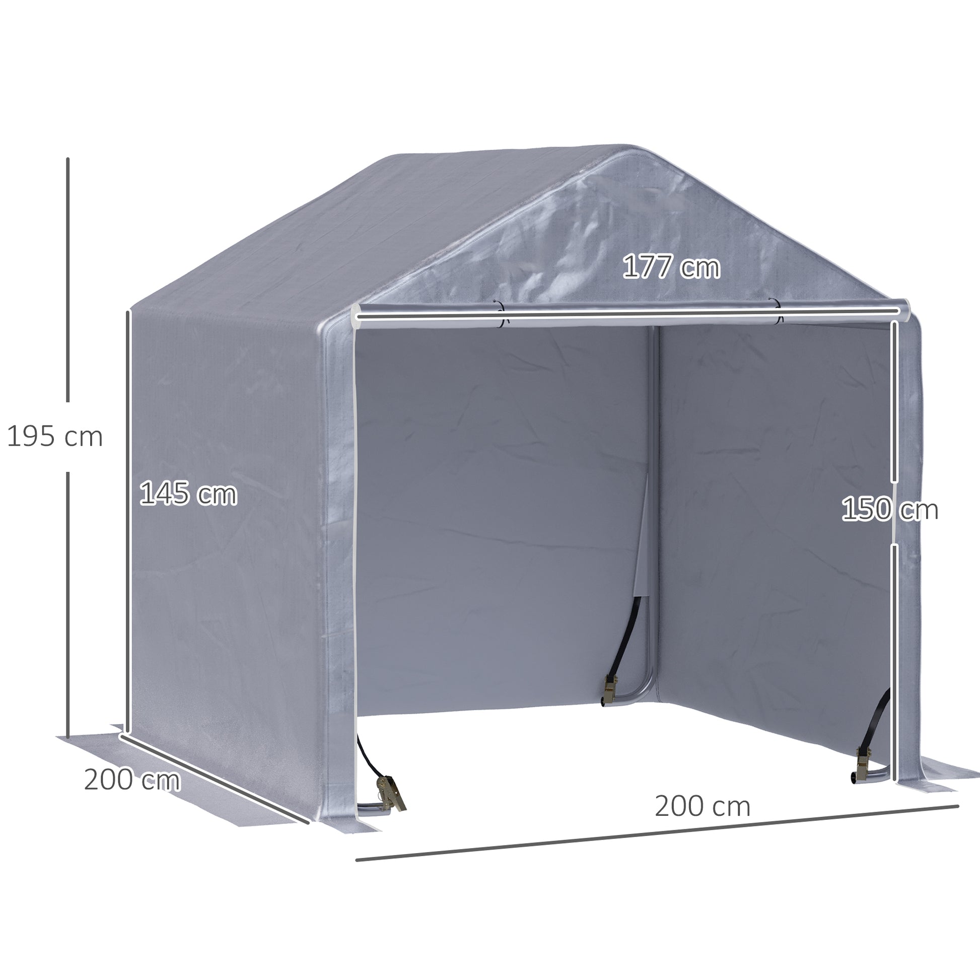 Outsunny Carpa para Herramientas Bicicletas y Motos 2x2x2 m Garaje Portátil con 1 Puerta con Cremallera 1 Cubierta de PE Impermeable Anti-UV y Marco de Acero Cochera Portátil para Jardín Gris