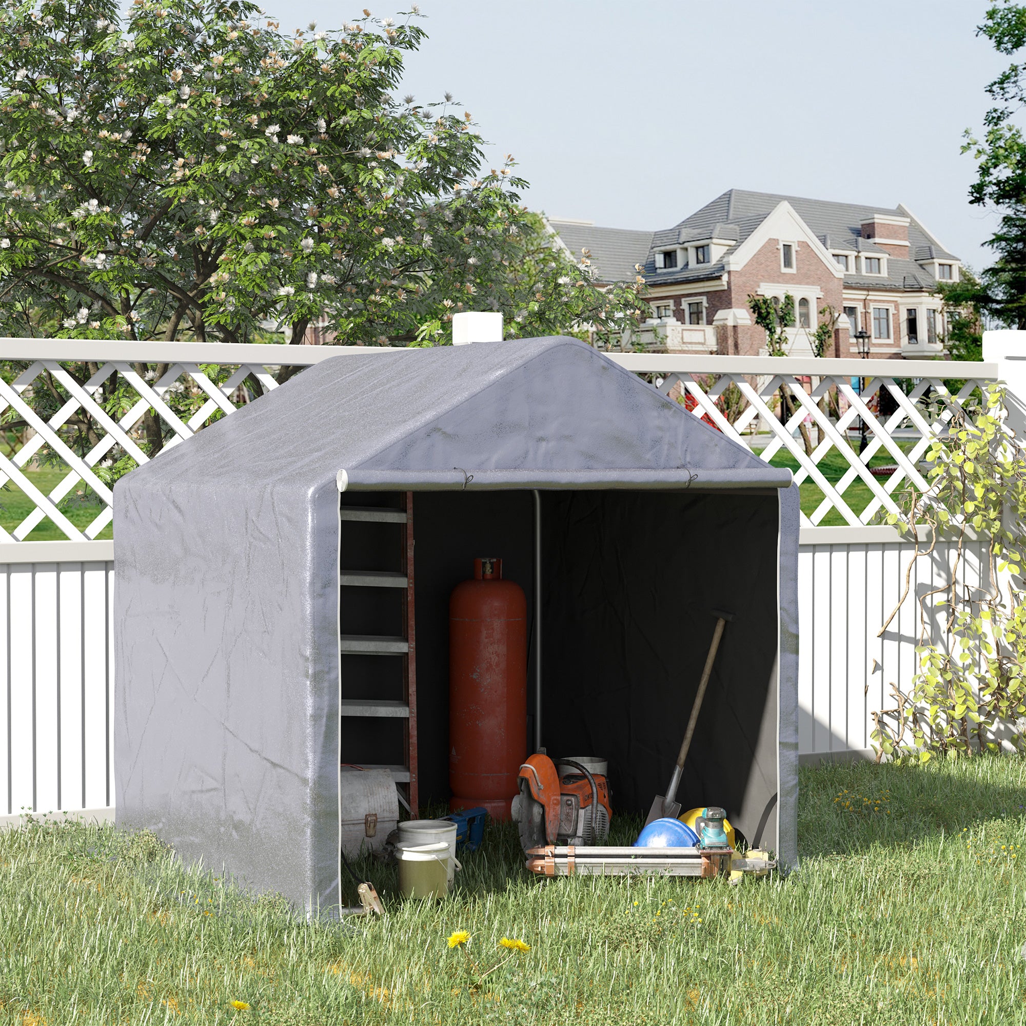 Outsunny Carpa para Herramientas Bicicletas y Motos 2x2x2 m Garaje Portátil con 1 Puerta con Cremallera 1 Cubierta de PE Impermeable Anti-UV y Marco de Acero Cochera Portátil para Jardín Gris