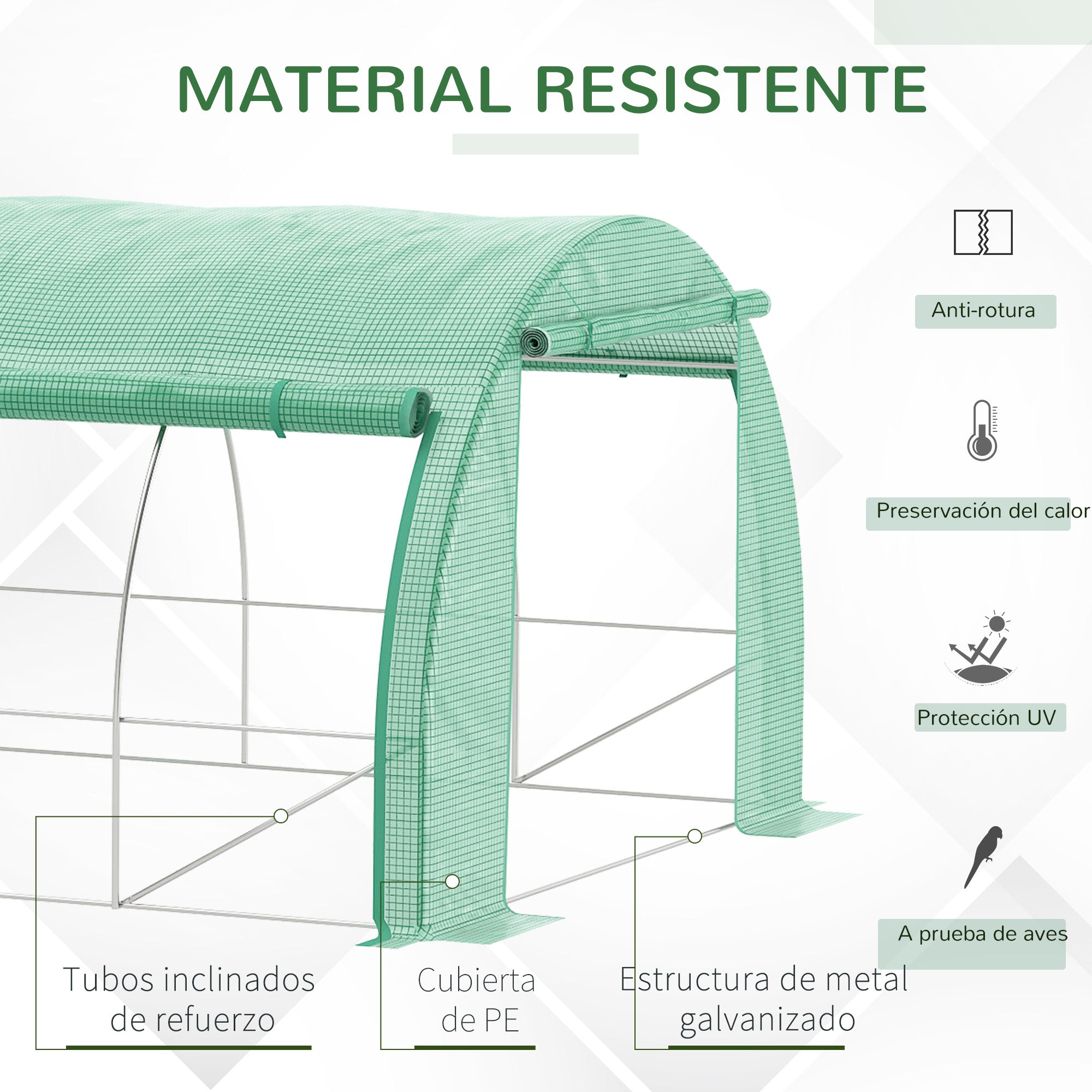 Outsunny Invernadero de Exterior 6x3x2 m Invernadero de Túnel con Puerta y 12 Ventanas de Malla Enrollables Invernadero de Huerto para Patio Jardín Verde