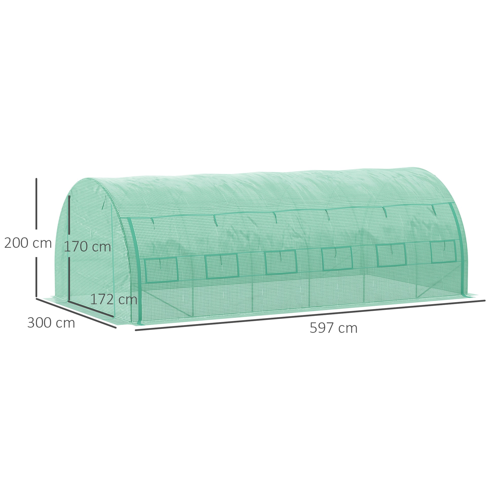 Outsunny Invernadero de Exterior 6x3x2 m Invernadero de Túnel con Puerta y 12 Ventanas de Malla Enrollables Invernadero de Huerto para Patio Jardín Verde
