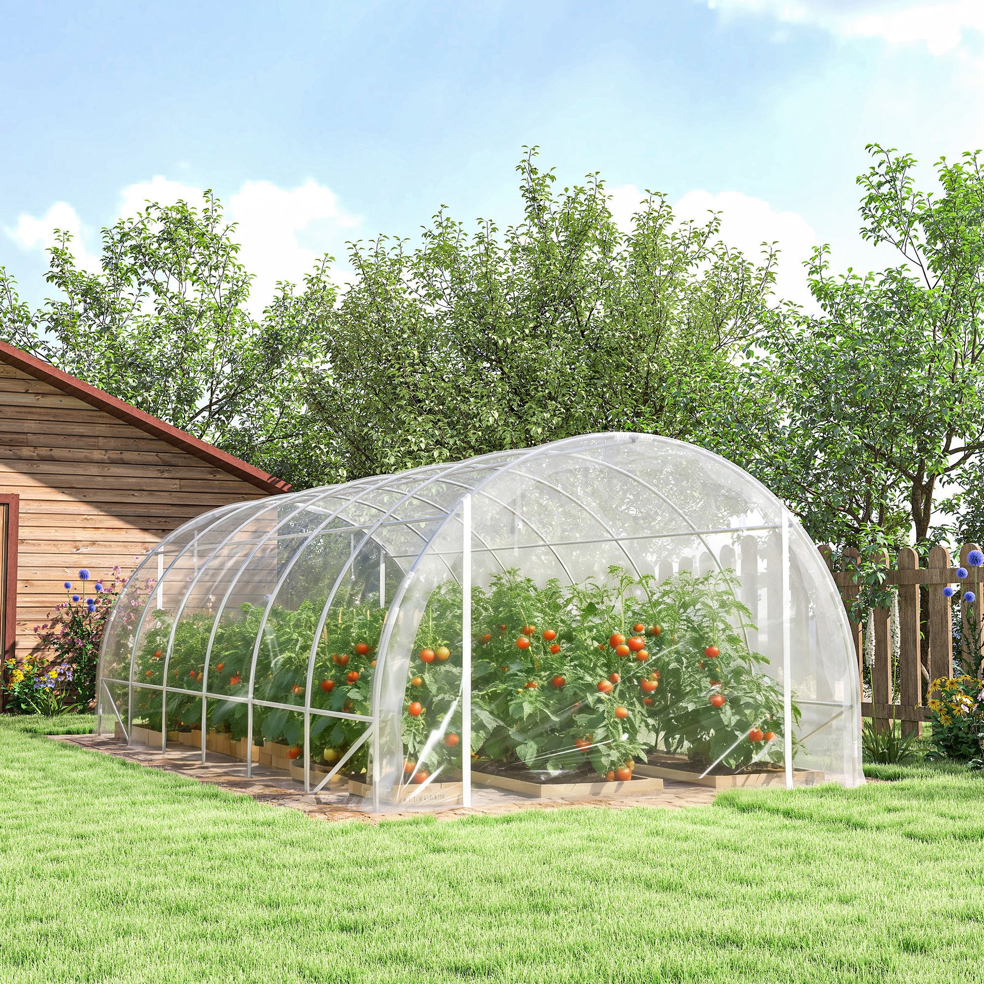 Outsunny Invernadero de Exterior 6x3x2 m, Invernadero de Túnel con 2 Puertas Enrollables, Marco de Acero Galvanizado y Cubierta de PE 150g/m², Anti-UV, Impermeable, para Cultivos, Transparente