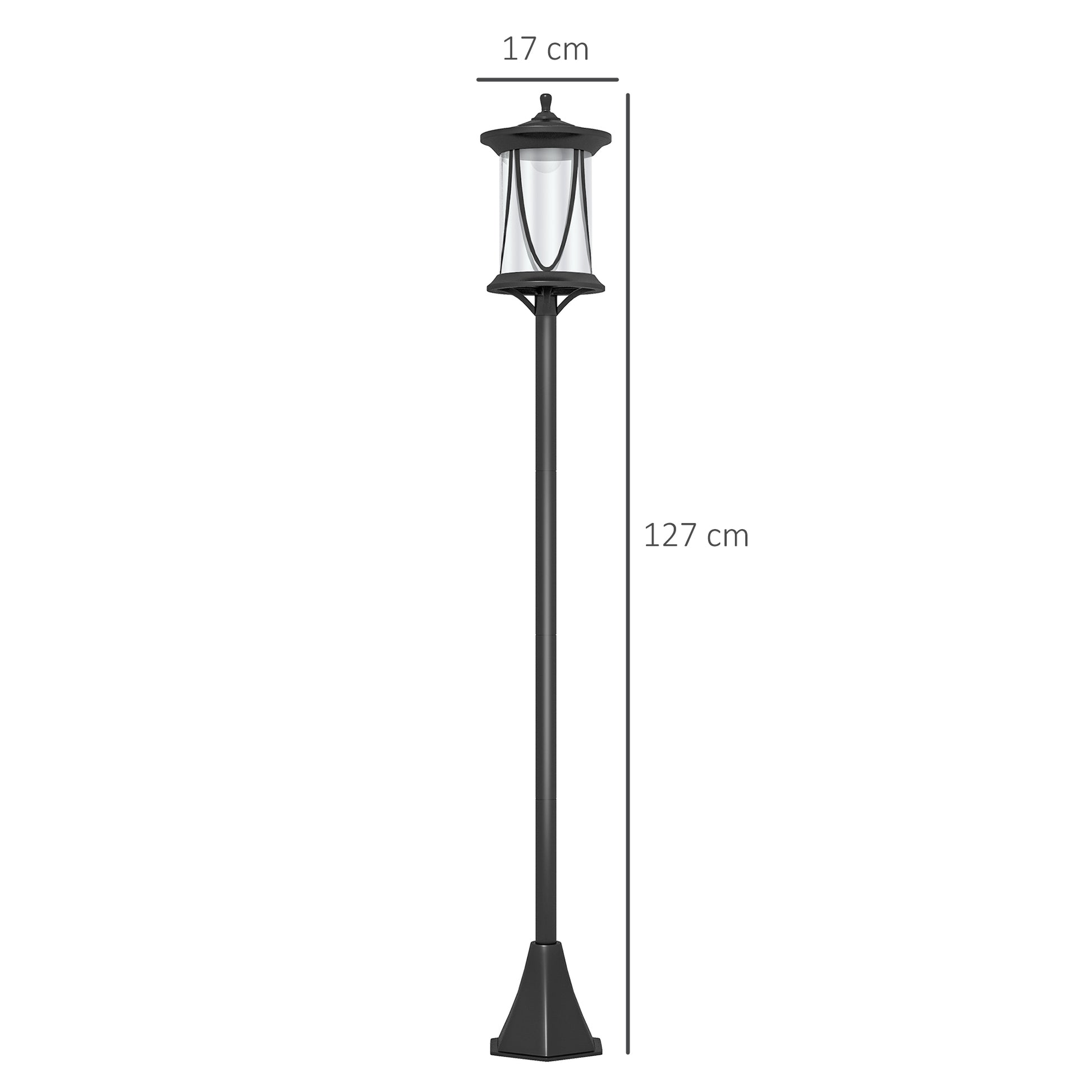 Outsunny Farola Solar Luz Solar de Exterior con Panel Solar Encendido y Apagado Automático IP44 para Terraza Patio 17x17x127 cm Negro