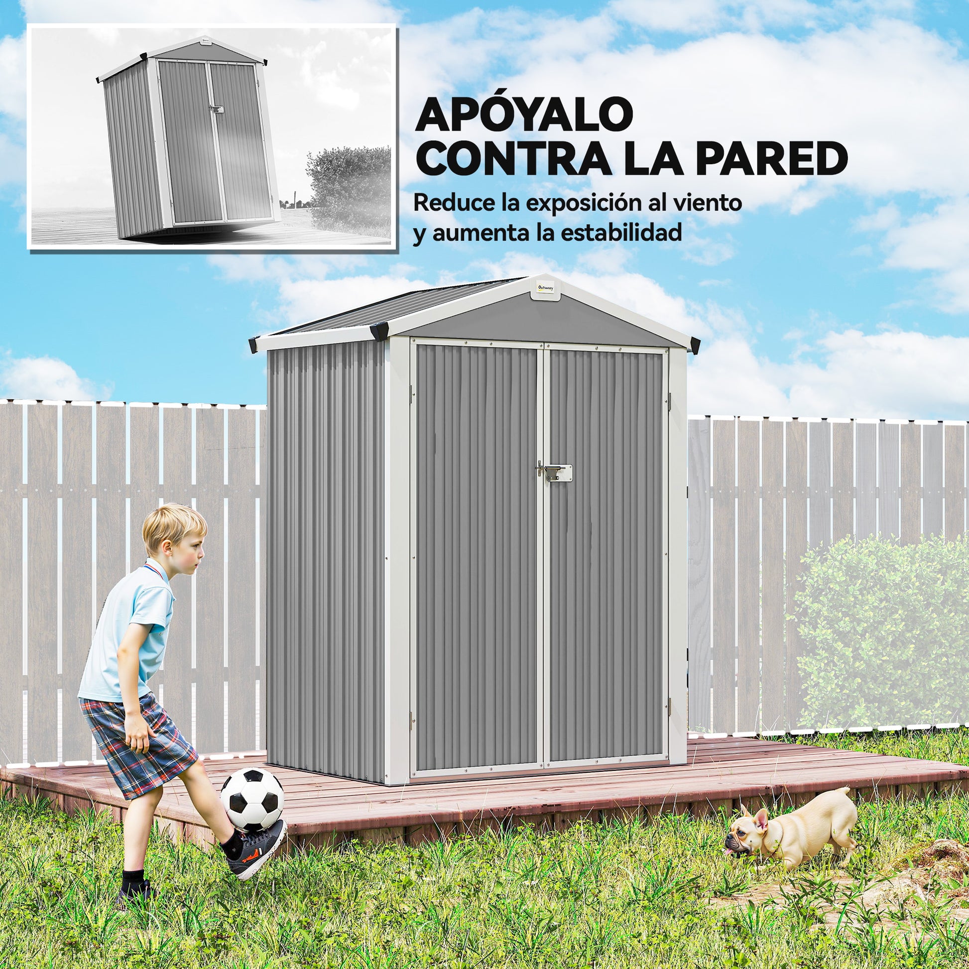 Outsunny Caseta de Jardín Exterior 1,1 m², 133x87x178 cm, Cobertizo de Jardín Exterior Metálico con Puertas Correderas, Techo Inclinado y Guantes, para Almacenaje de Herramientas Bicicletas, Gris