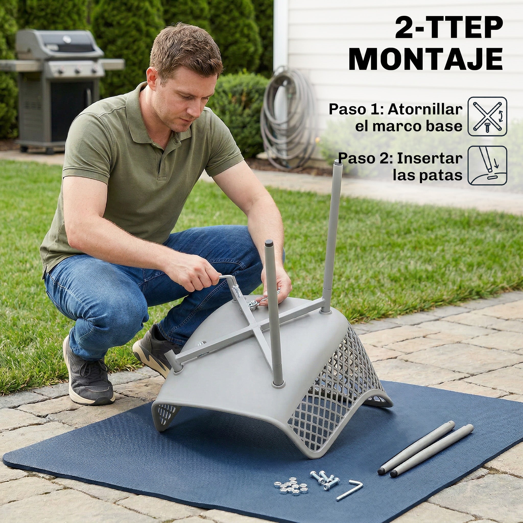 Outsunny Juego de 4 Sillas de Jardín Exterior, Sillas Terraza Exterior con Respaldo Diamante, Asiento de PP Anti-UV, Reposabrazos y Patas Metálicas, para Terraza, Balcón, 56x51x84 cm, Gris