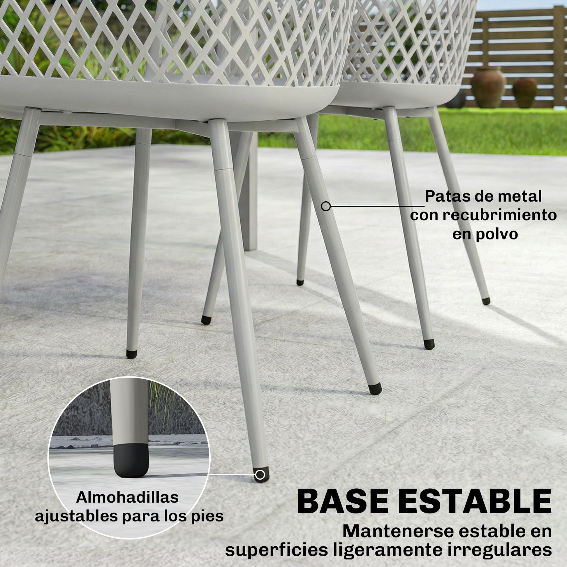 Outsunny Juego de 4 Sillas de Jardín Exterior, Sillas Terraza Exterior con Respaldo Diamante, Asiento de PP Anti-UV, Reposabrazos y Patas Metálicas, para Terraza, Balcón, 56x51x84 cm, Gris