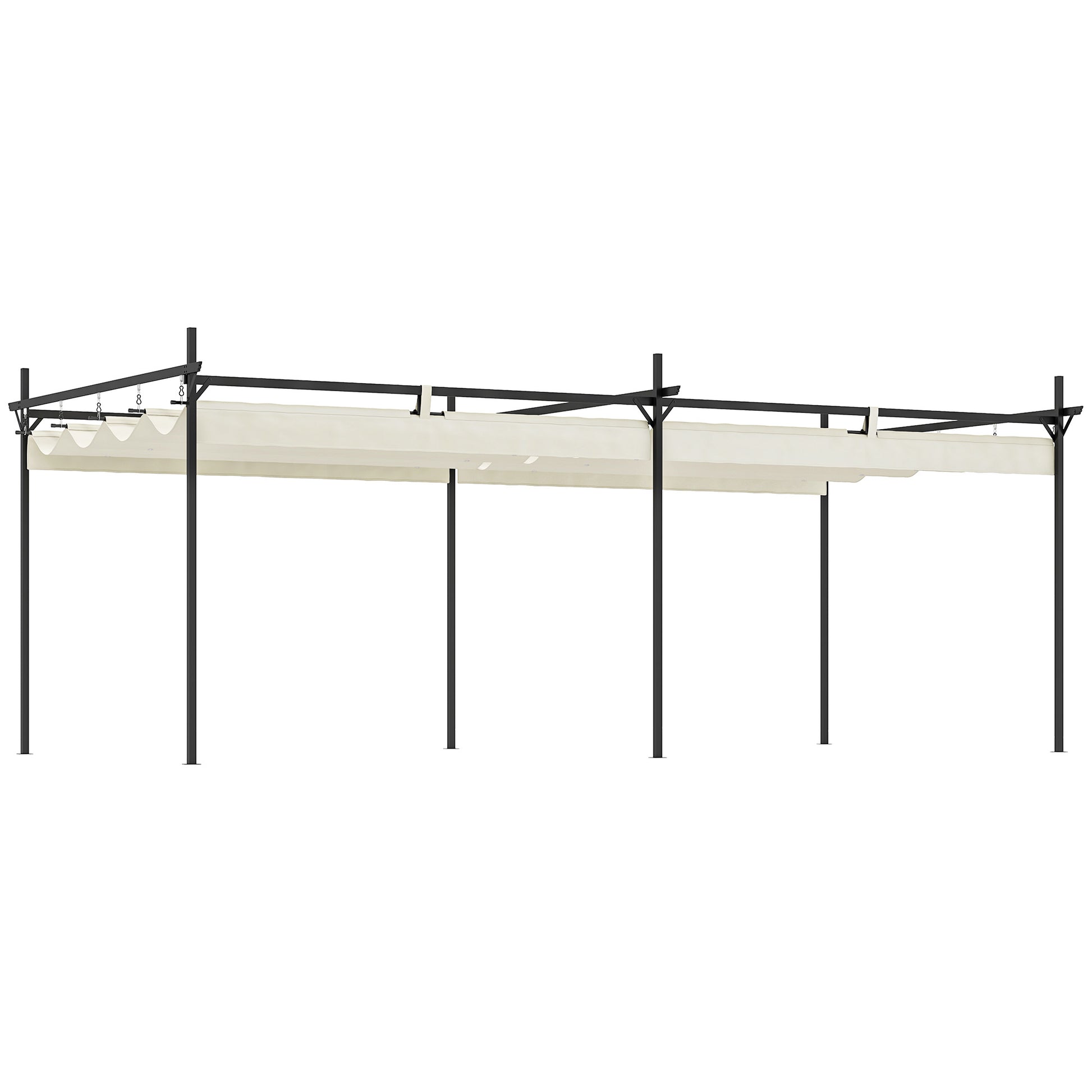Outsunny Pérgola con Techo 6x3 m Retráctil Pérgola de Aluminio Cenador con Tela de Poliéster Anti-UV Resistente al Agua Pabellón para Jardín Patio Terraza Exterior Crema