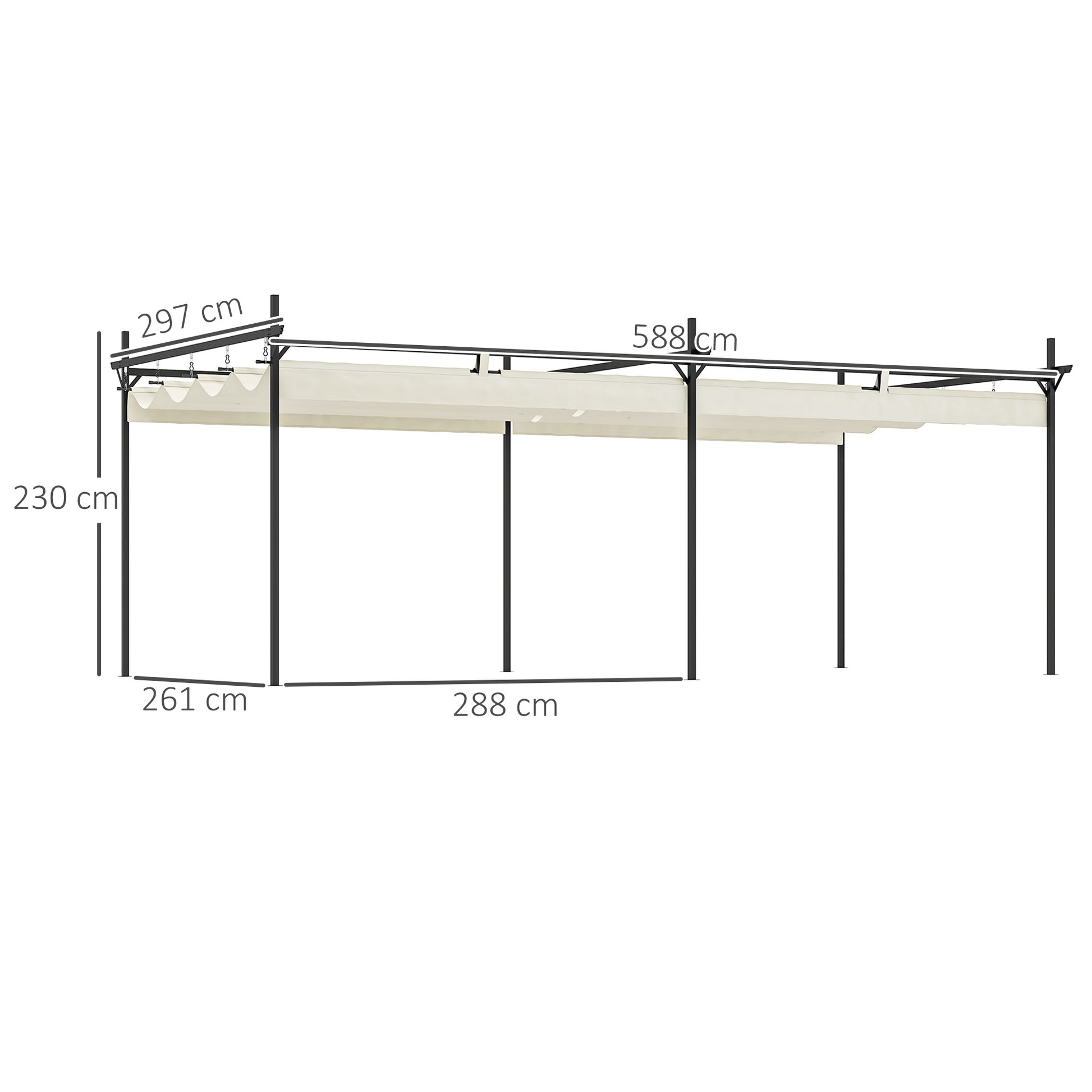 Outsunny Pérgola con Techo 6x3 m Retráctil Pérgola de Aluminio Cenador con Tela de Poliéster Anti-UV Resistente al Agua Pabellón para Jardín Patio Terraza Exterior Crema