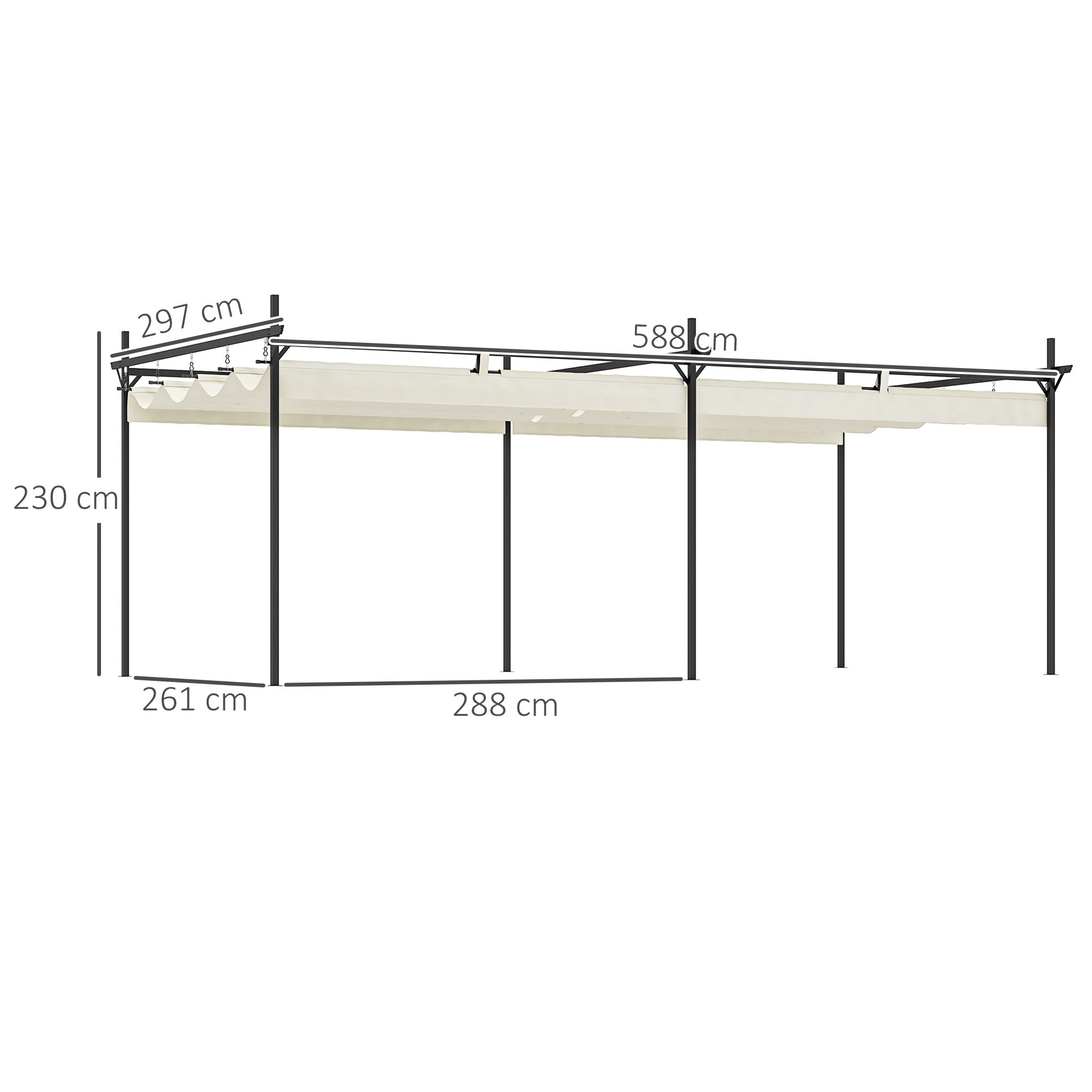 Outsunny Pérgola con Techo 6x3 m Retráctil Pérgola de Aluminio Cenador con Tela de Poliéster Anti-UV Resistente al Agua Pabellón para Jardín Patio Terraza Exterior Crema