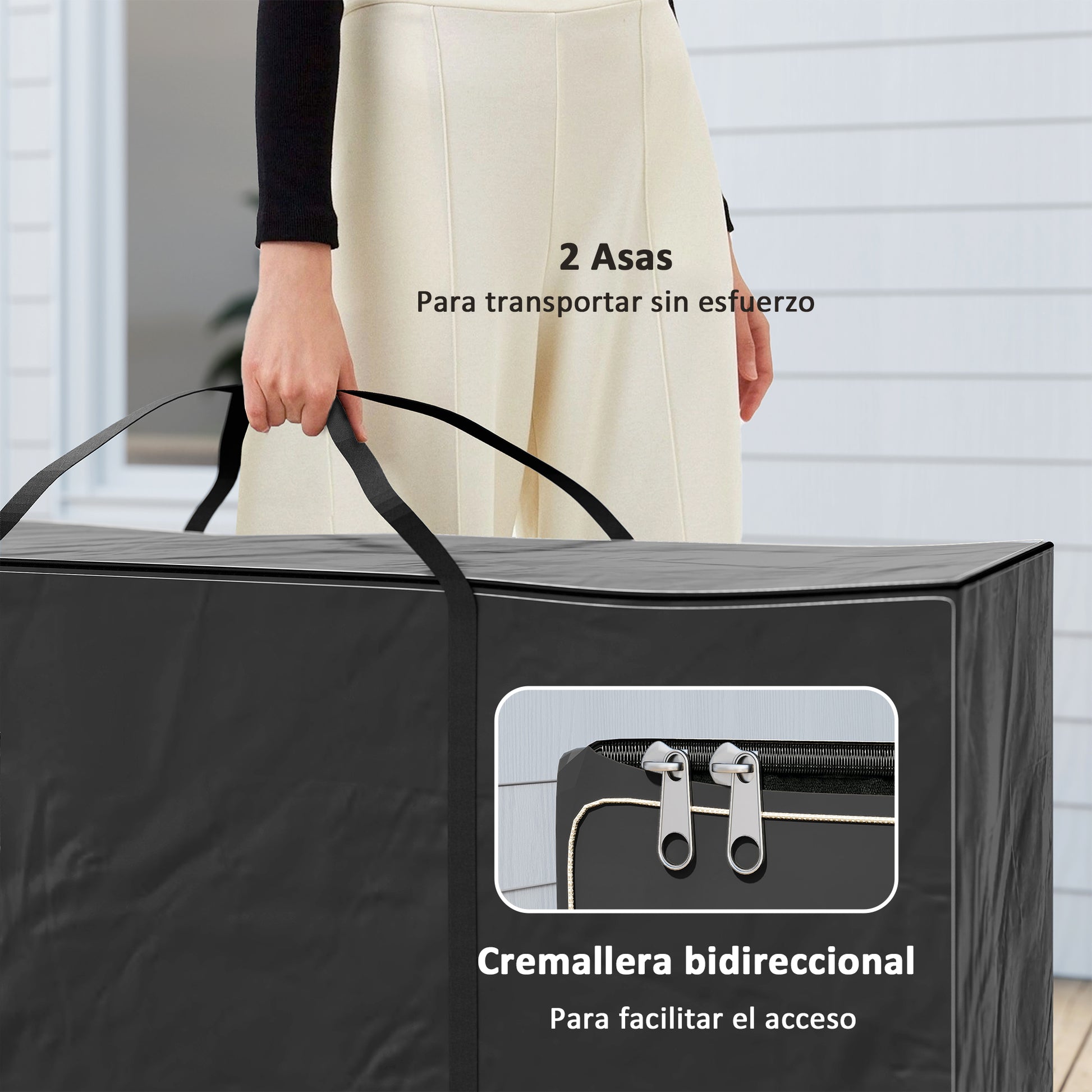 Outsunny Bolsa de Almacenamiento para Cojines de Jardín Impermeable, Bolsa de Almacenamiento para Árbol de Navidad, Oxford 600D Resistente con Asas, Funda de Cojines para Exterior, 175x55x75 cm, Negro