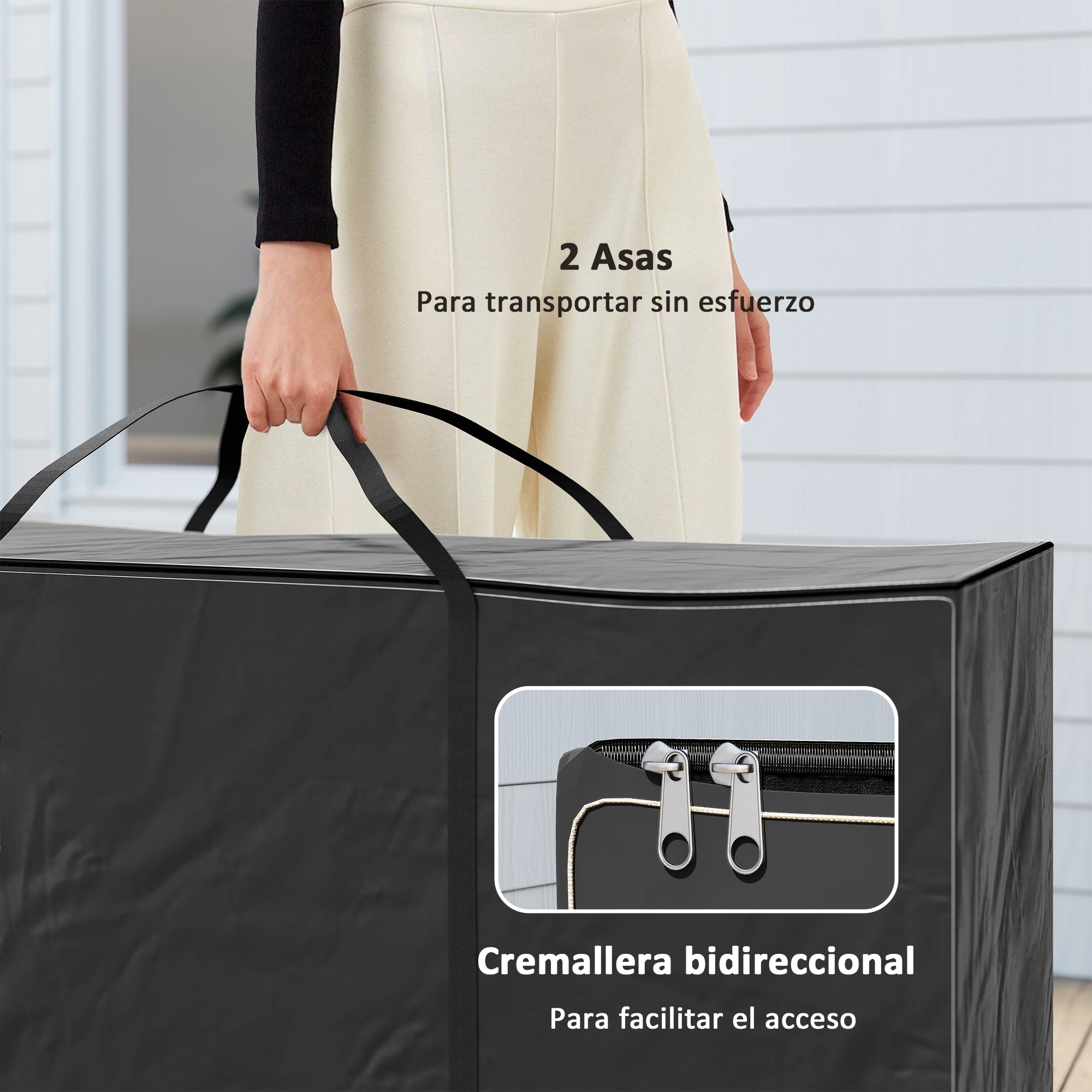 Outsunny Bolsa de Almacenamiento para Cojines de Jardín Impermeable, Bolsa de Almacenamiento para Árbol de Navidad, Oxford 600D Resistente con Asas, Funda de Cojines para Exterior, 175x55x75 cm, Negro