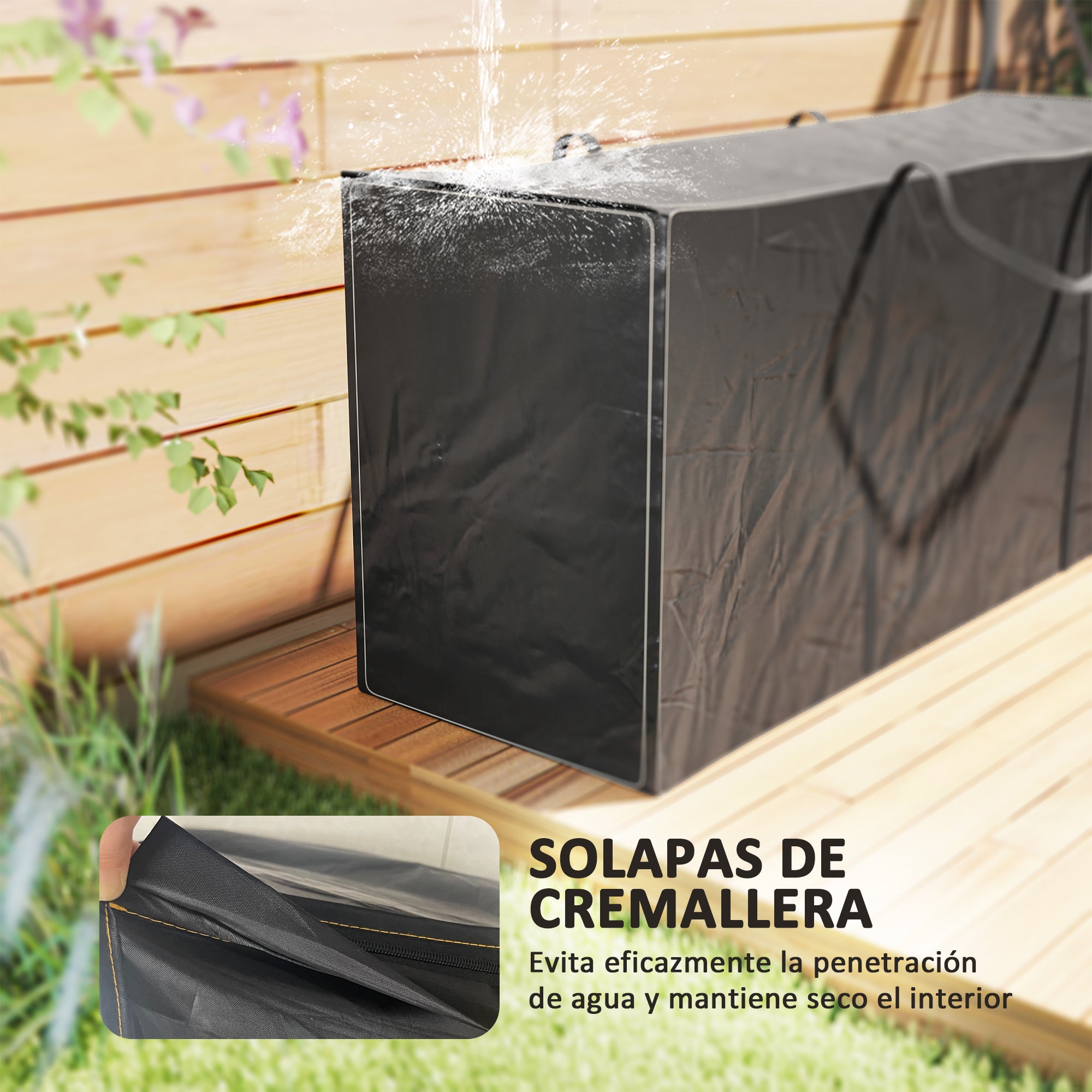 Outsunny Bolsa de Almacenamiento para Cojines de Jardín Impermeable, Bolsa de Almacenamiento para Árbol de Navidad, Oxford 600D Resistente con Asas, Funda de Cojines para Exterior, 175x55x75 cm, Negro