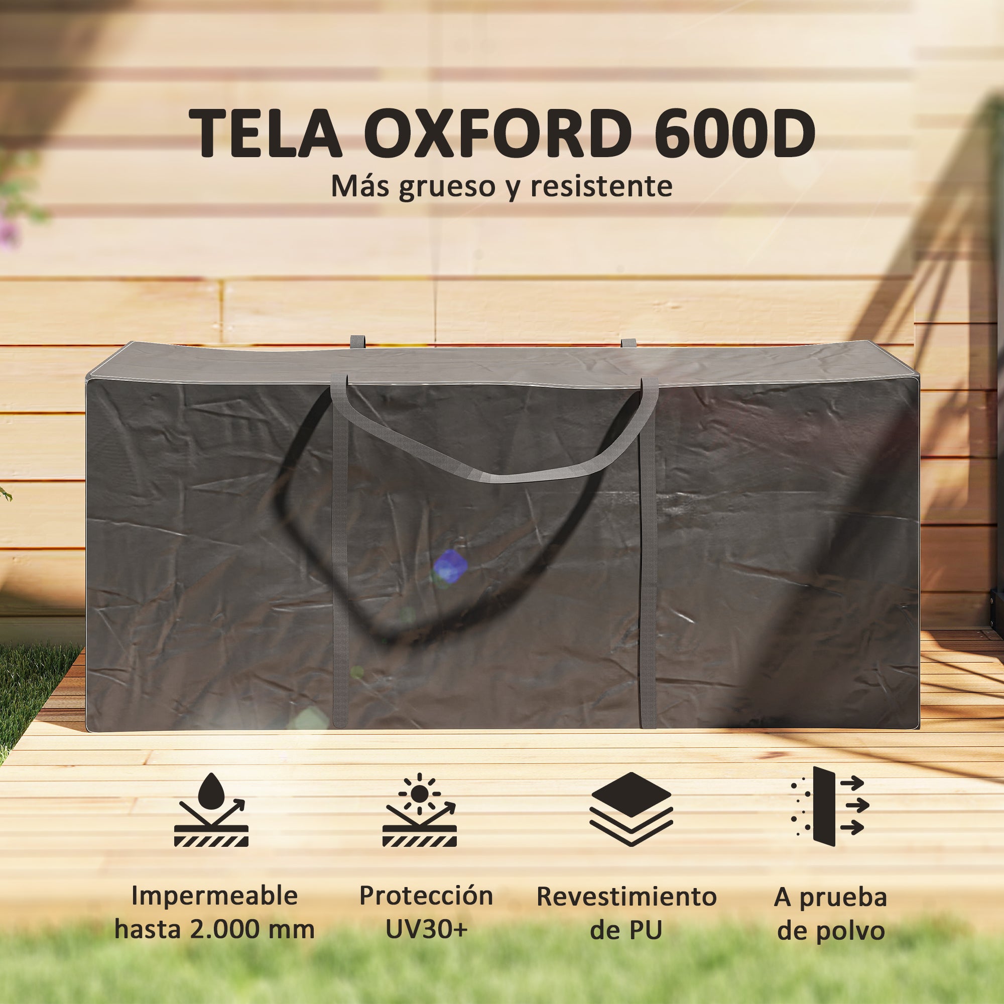 Outsunny Bolsa de Almacenamiento para Cojines de Jardín Impermeable, Bolsa de Almacenamiento para Árbol de Navidad, Oxford 600D Resistente con Asas, Funda de Cojines para Exterior, 175x55x75 cm, Negro